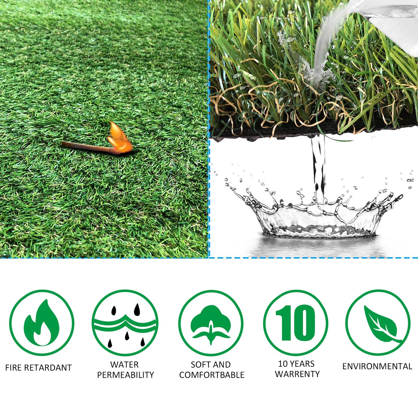 Petgrow Realistic Artificial Grass Turf -5Ftx10Ft(50 Square Ft), Thick Fake Grass Pet Dog Mat Pad With Drain Holes- Indoor Outdo