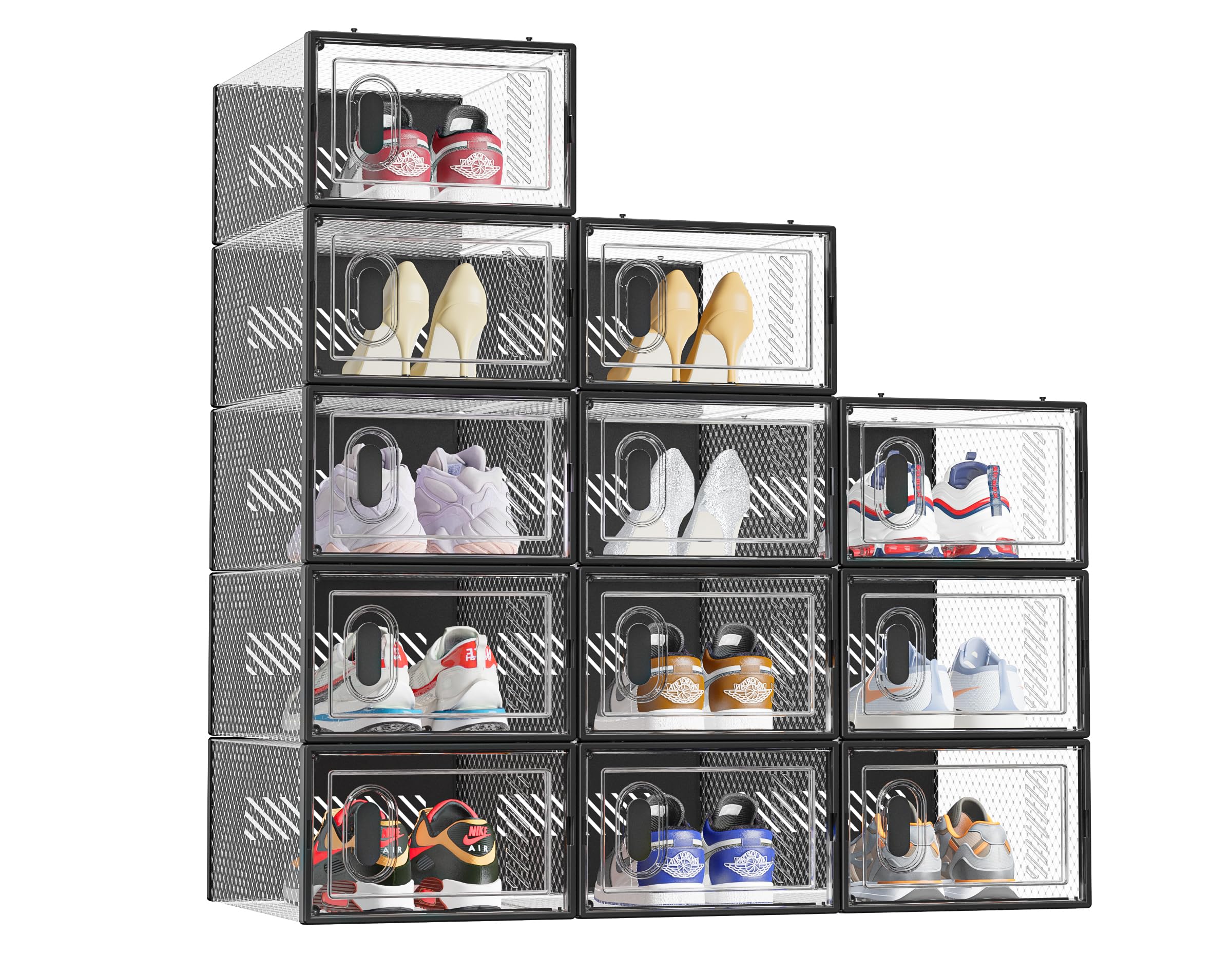 Simpdiy Shoe Storage, 12 Pack Shoe Organizer For Closet, Shoe Boxes Clear Plastic Stackable Shoe Containers With Lids For Size 1