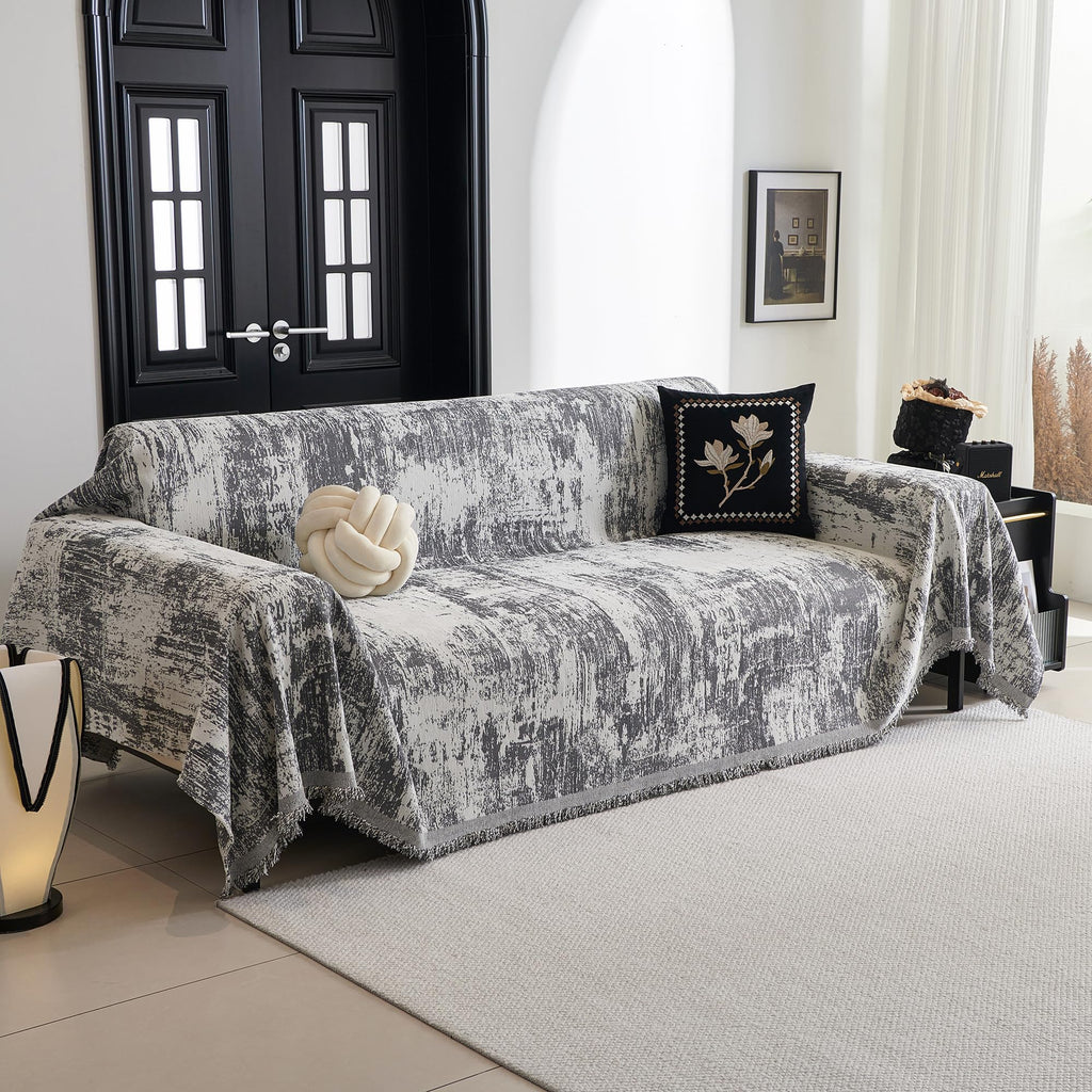 Mysky Home Boho Couch Cover For Dogs Washable Deep Grey Abstract Couch Sofa Protector For Loveseat Sofa Pets Friendly Chenille G