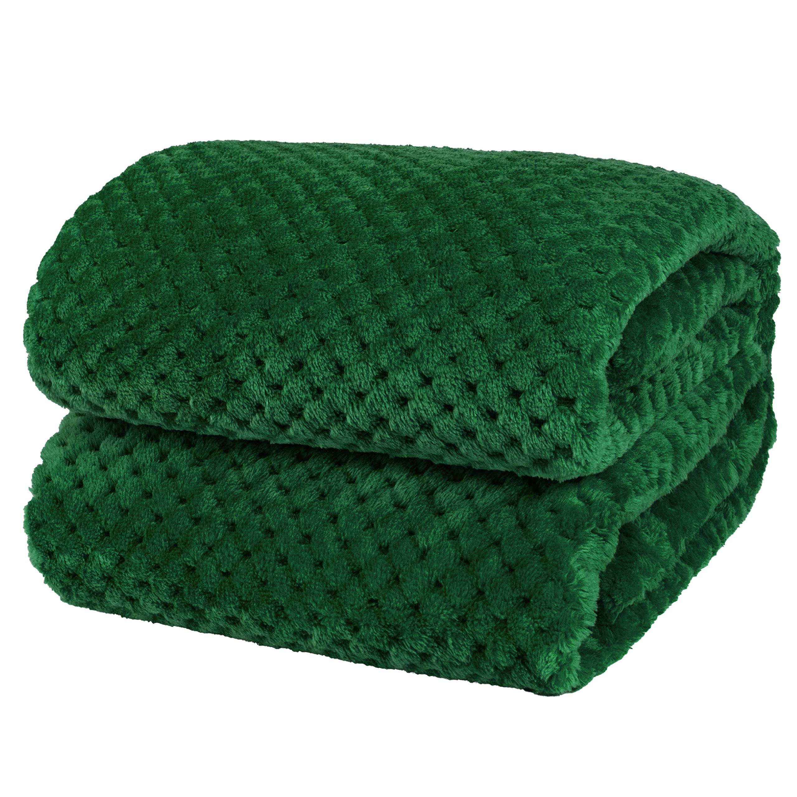Pavilia Waffle Fleece Throw Blanket For Couch Twin Bed Emerald Green, Super Soft Fuzzy Cozy Blanket Sofa, Plush Warm Cute Decora