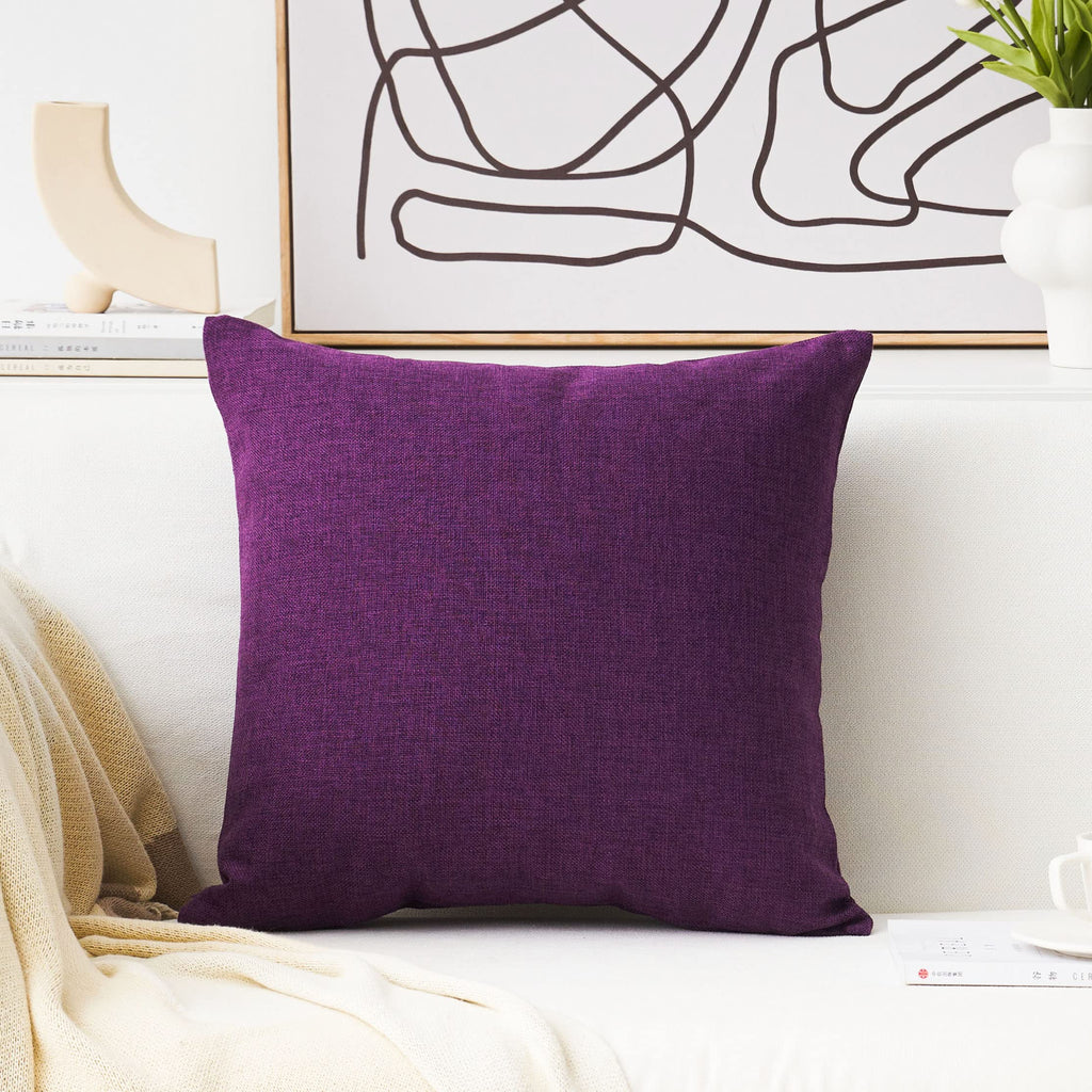 Home Brilliant Pillow Cases 18x18 Decoration Linen Burlap Cushion Cover for Living Room, Purple, 45cm