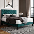 Allewie Full Size Velvet Upholstered Platform Bed Frame With Adjustable Diamond Button Tufted And Nailhead Trim Headboard, Wood Slat Support, Easy Assembly, No Box Spring Needed, Teal Blue