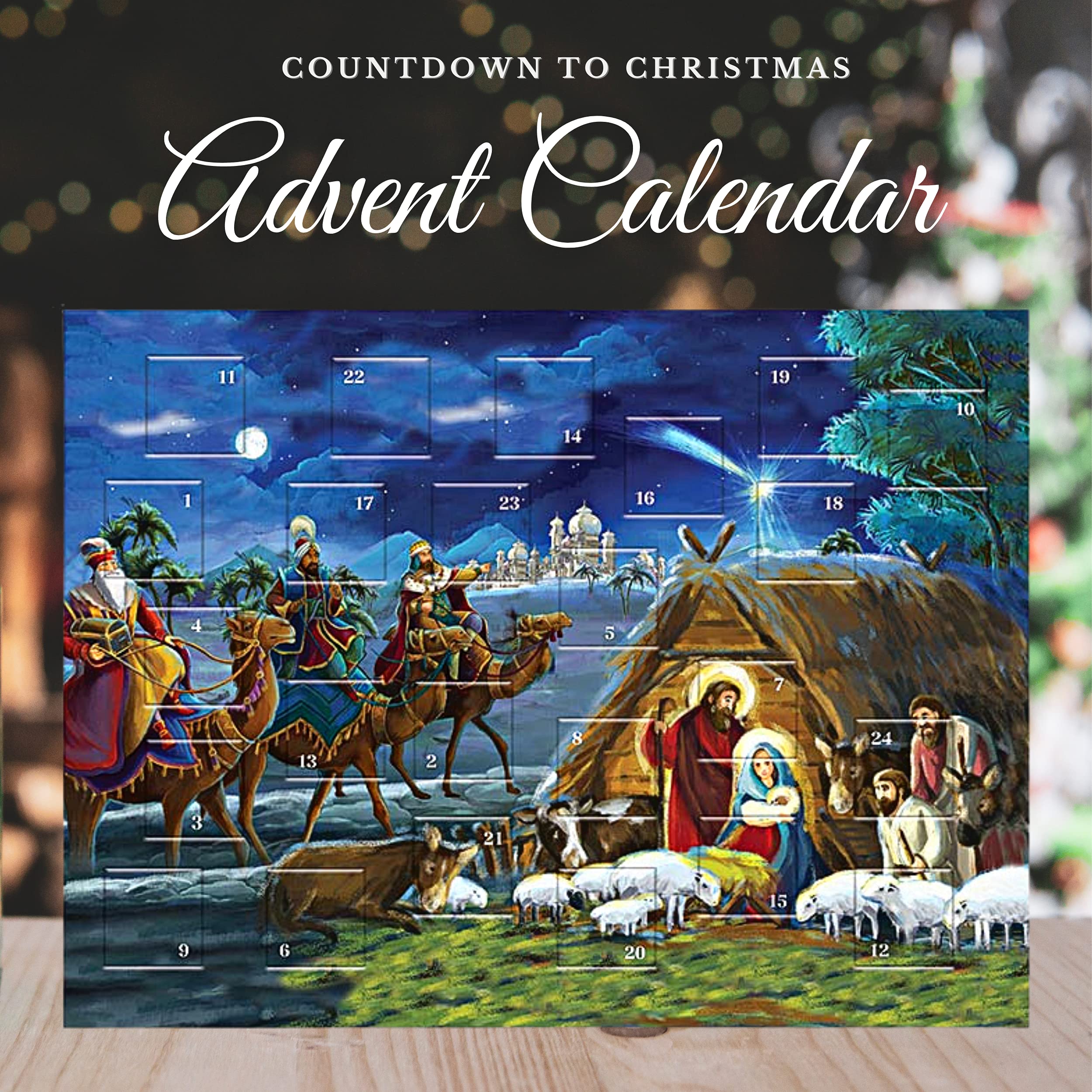 Countdown To Christmas 2024 Religious Advent Calendar, Traditional Nativity Scene Full Color Artwork, 24 Door Tabs Fun Education