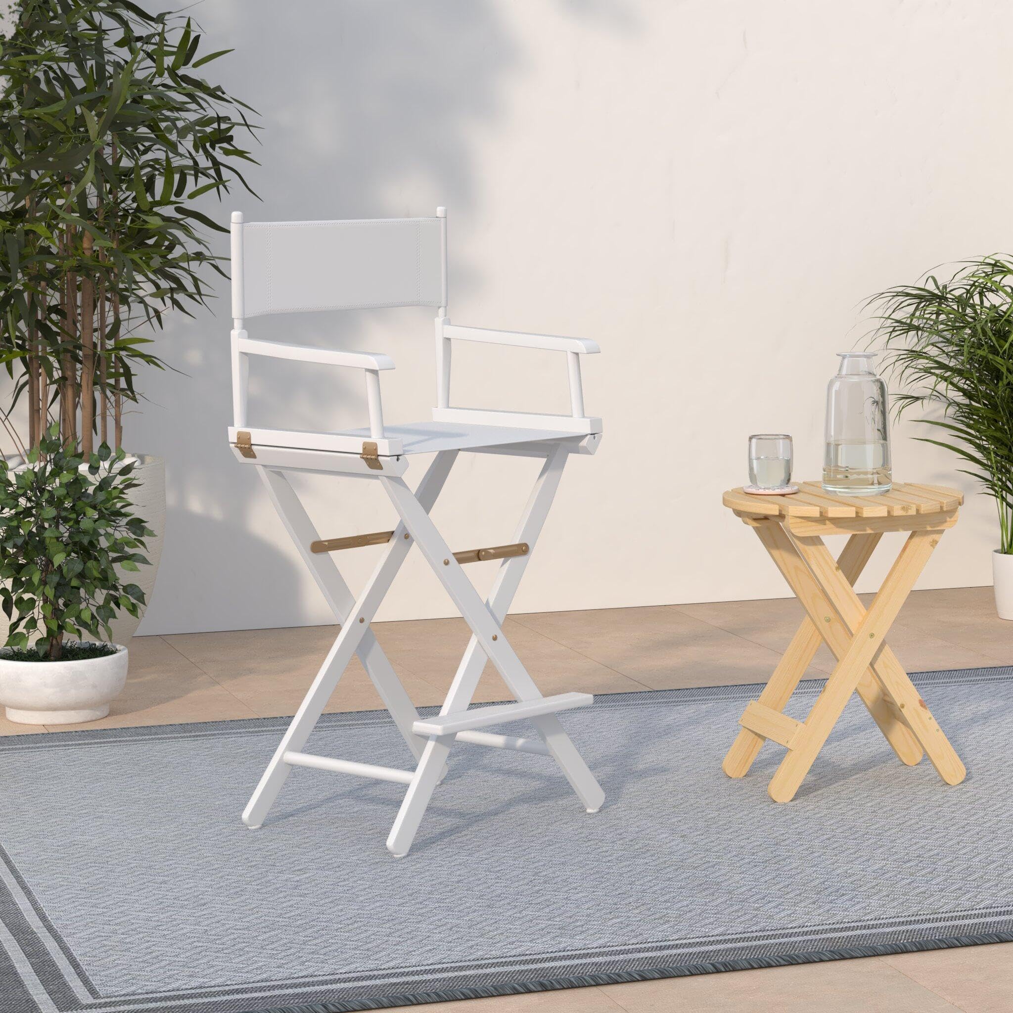 Casual Home Director'S Chair ,White Frame/White Canvas,30&quot; - Bar Height