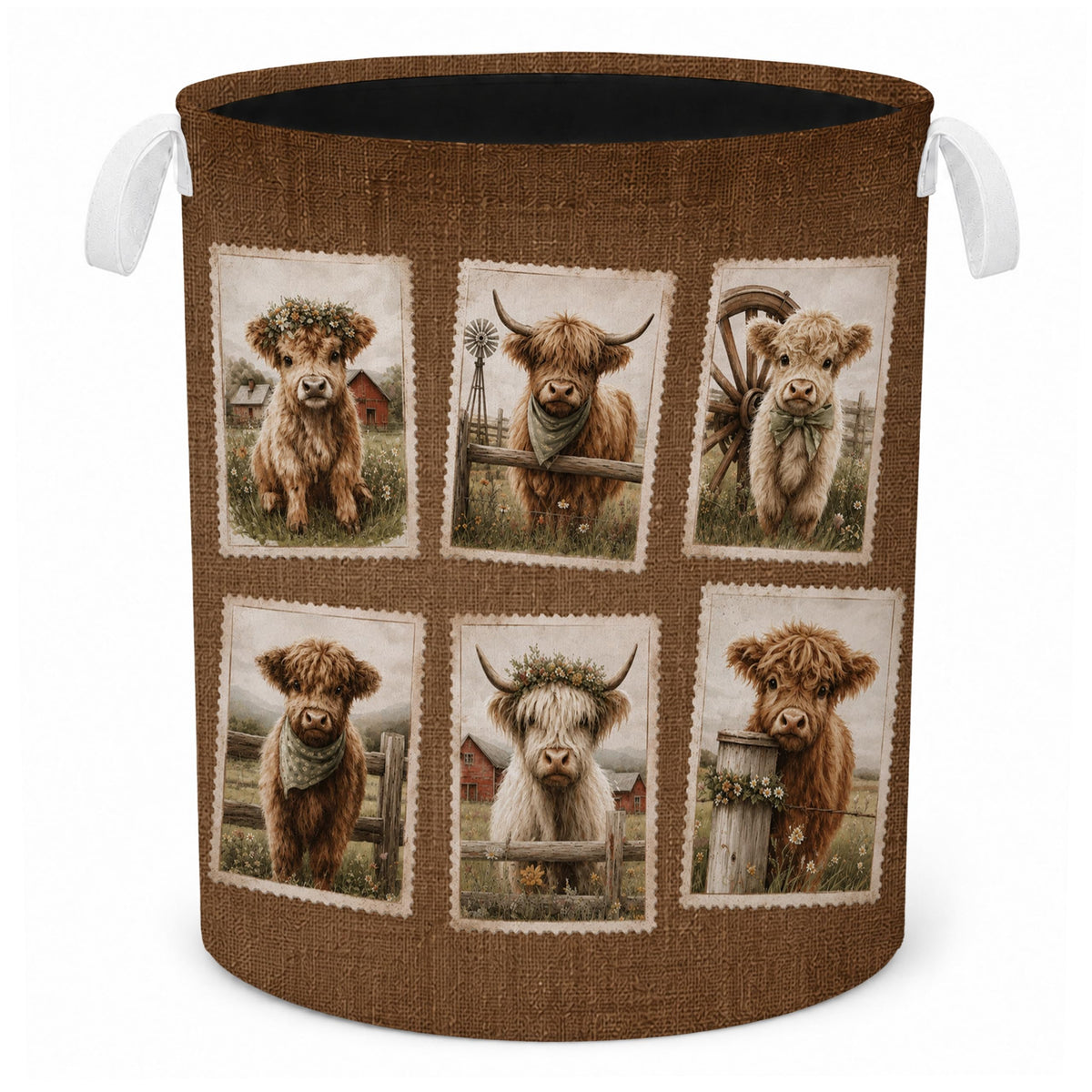 Billaion Highland Cow Decor Gifts Laundry Basket,Rustic Farm Calf Laundry Hamper Waterproof Collapsible Clothes Storage Bin Orga