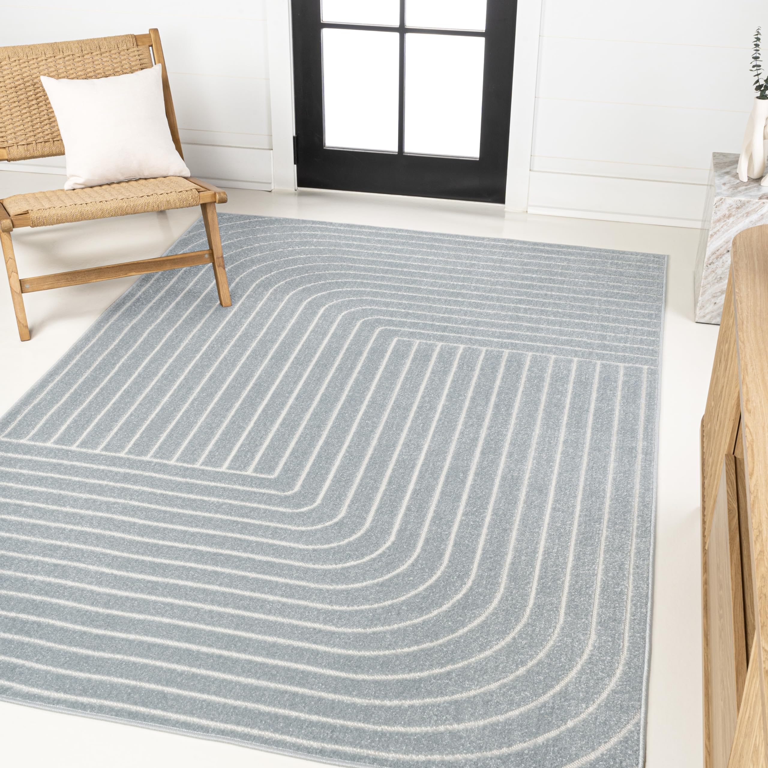 JONATHAN Y SCN101F-4 Odense High-Low Minimalist Angle Geometric Light Blue/Cream 4 ft. x 6 ft. Indoor/Outdoor Area Rug for Patio