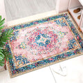 YesRug Small Area Rug 2x3 Pink Boho Bathroom Rug for Entryway Kitchen Blush Thin Foldable Vintage Throw Rug Low Pile Non Slip Wa
