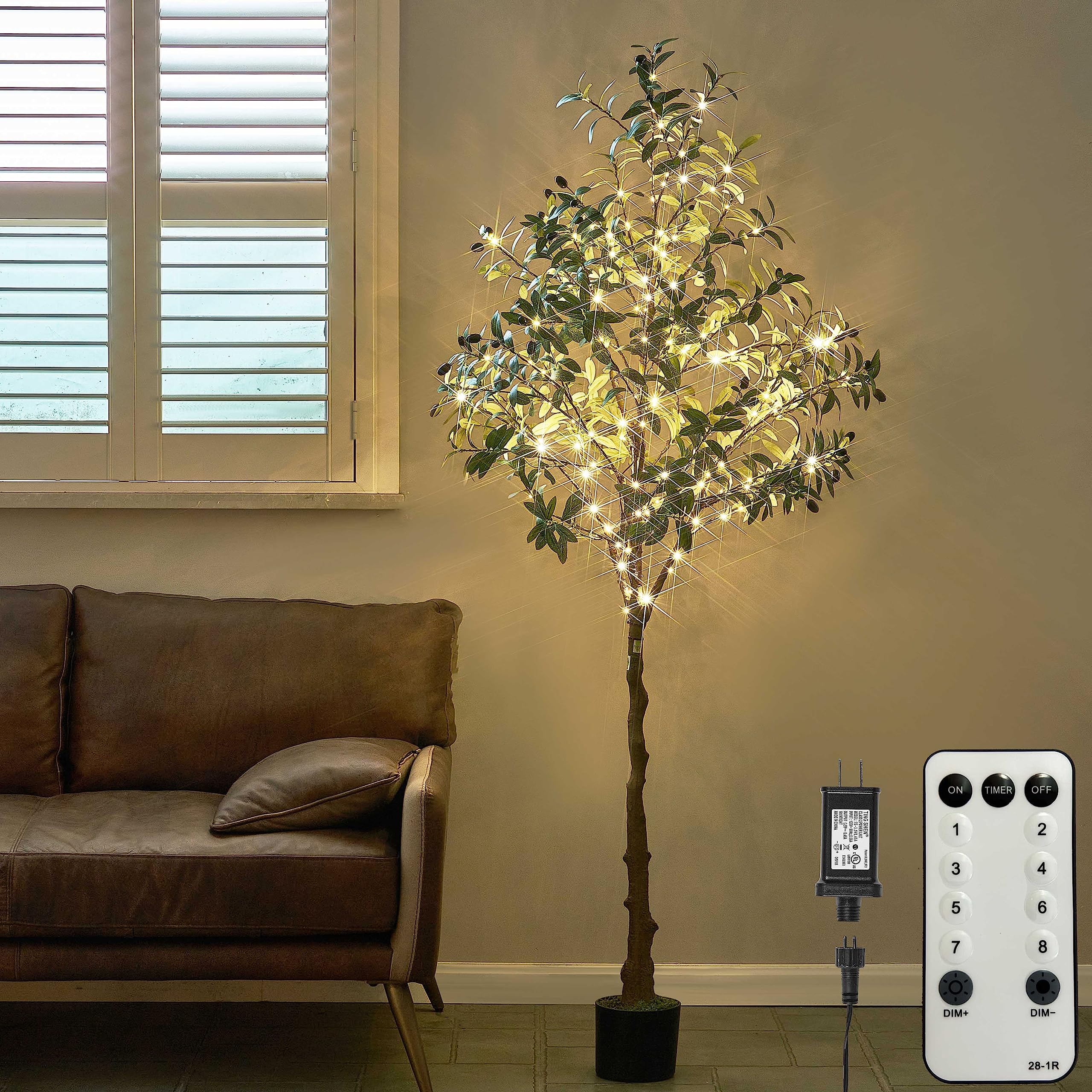 Hairui Lighted Olive Tree with 300 Warm White Fairy Lights 6FT with Dimmer and Timer, Faux Greenery Tree Lights for Indoor Outdo