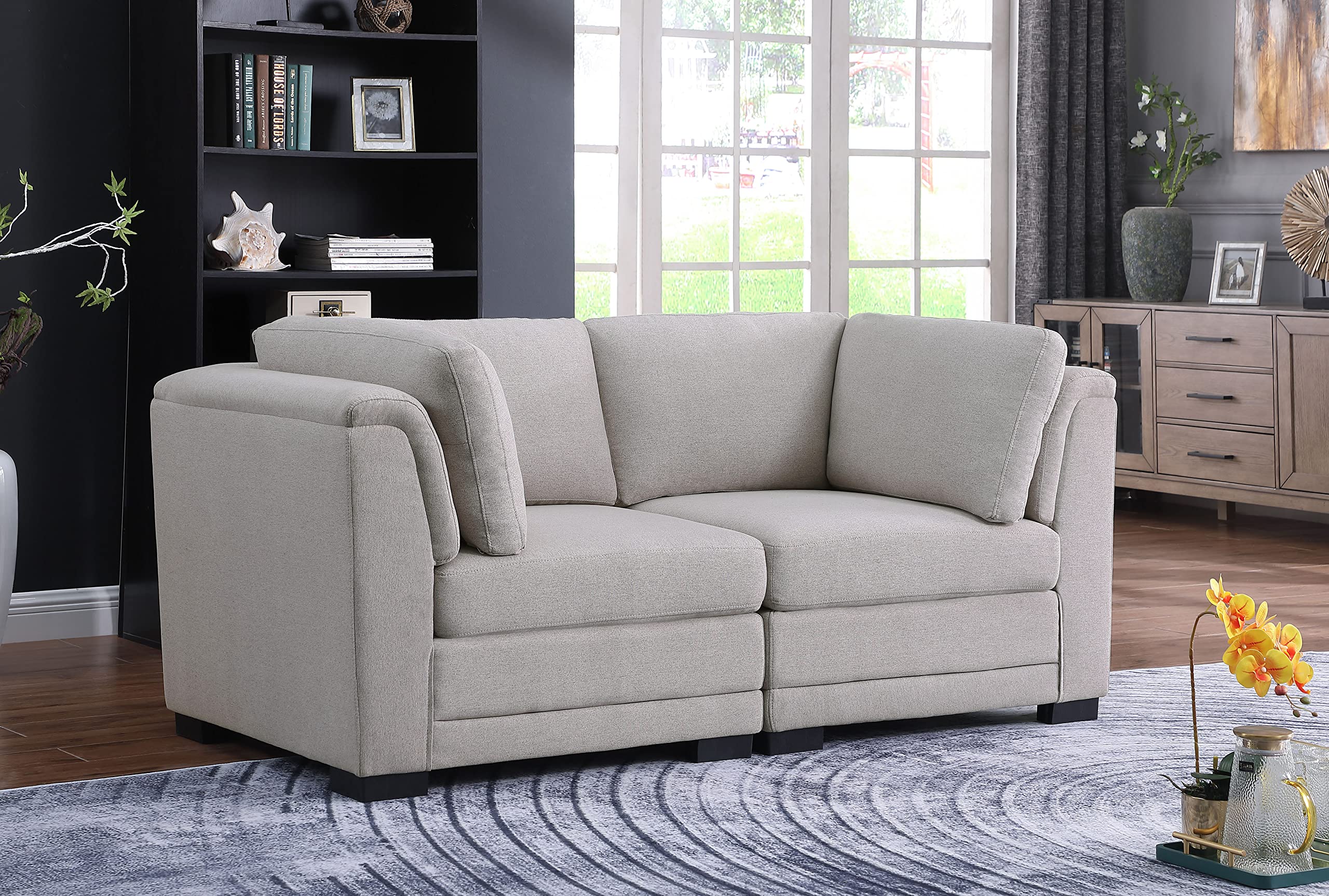 Lilola Home Kristin Light Gray Linen Fabric Loveseat