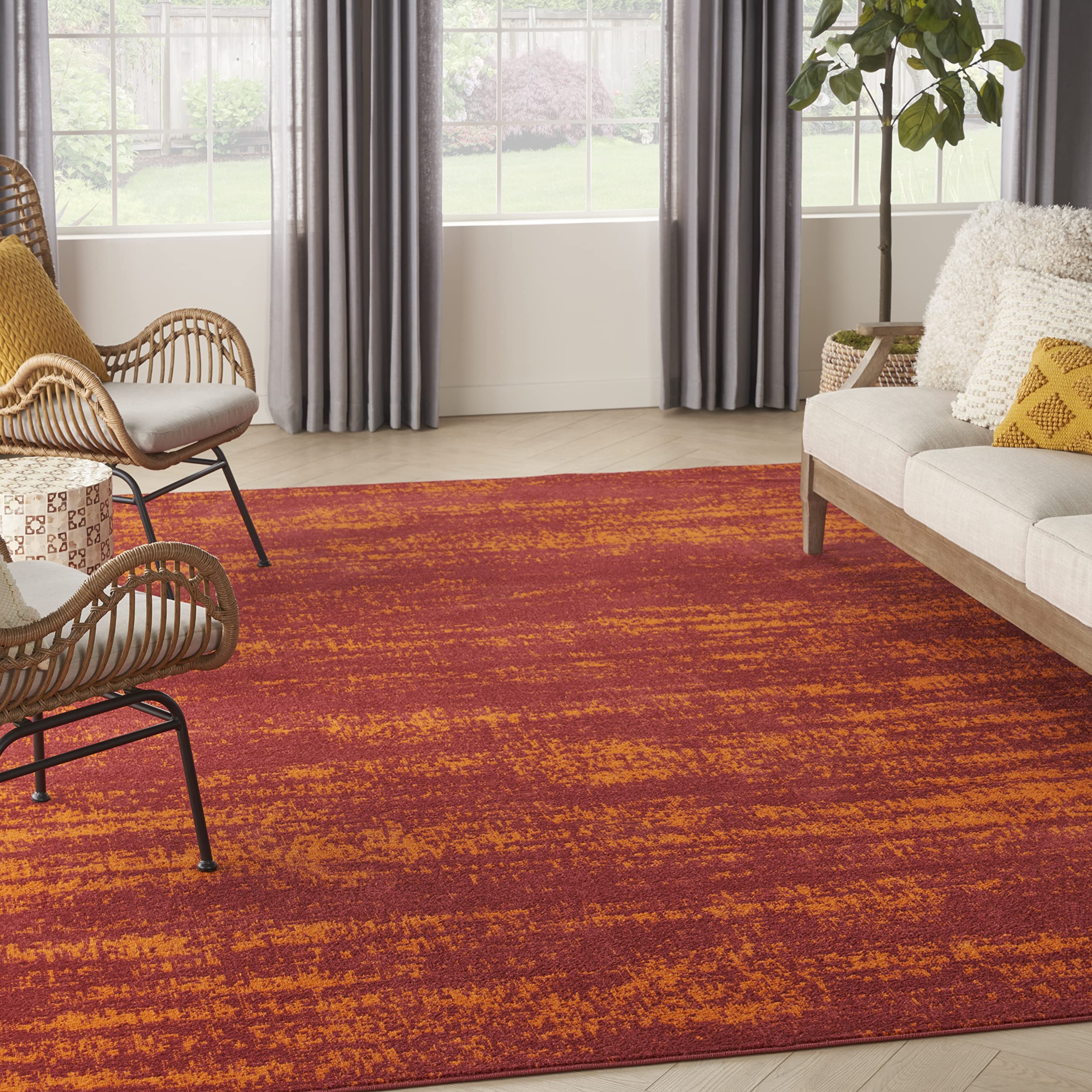 Nourison Essentials Indoor/Outdoor Solid Abstract Red 8' X 10' Area Rug, Easy Cleaning, Non Shedding, Bed Room, Living Room, Dining Room, Backyard, Deck, Patio (8X10)
