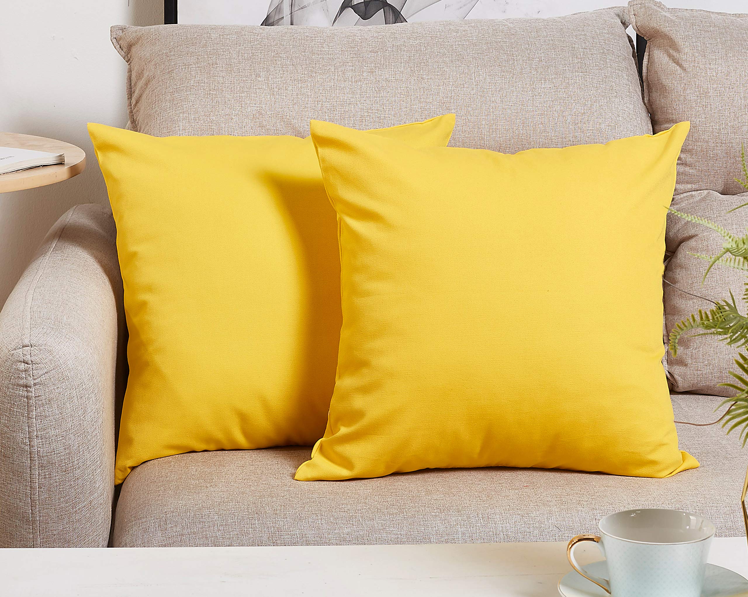 Tangdepot Handmade Decorative Solid 100% Cotton Canvas Throw Pillow Covers/Pillow Shams, (22'X22', Yellow)