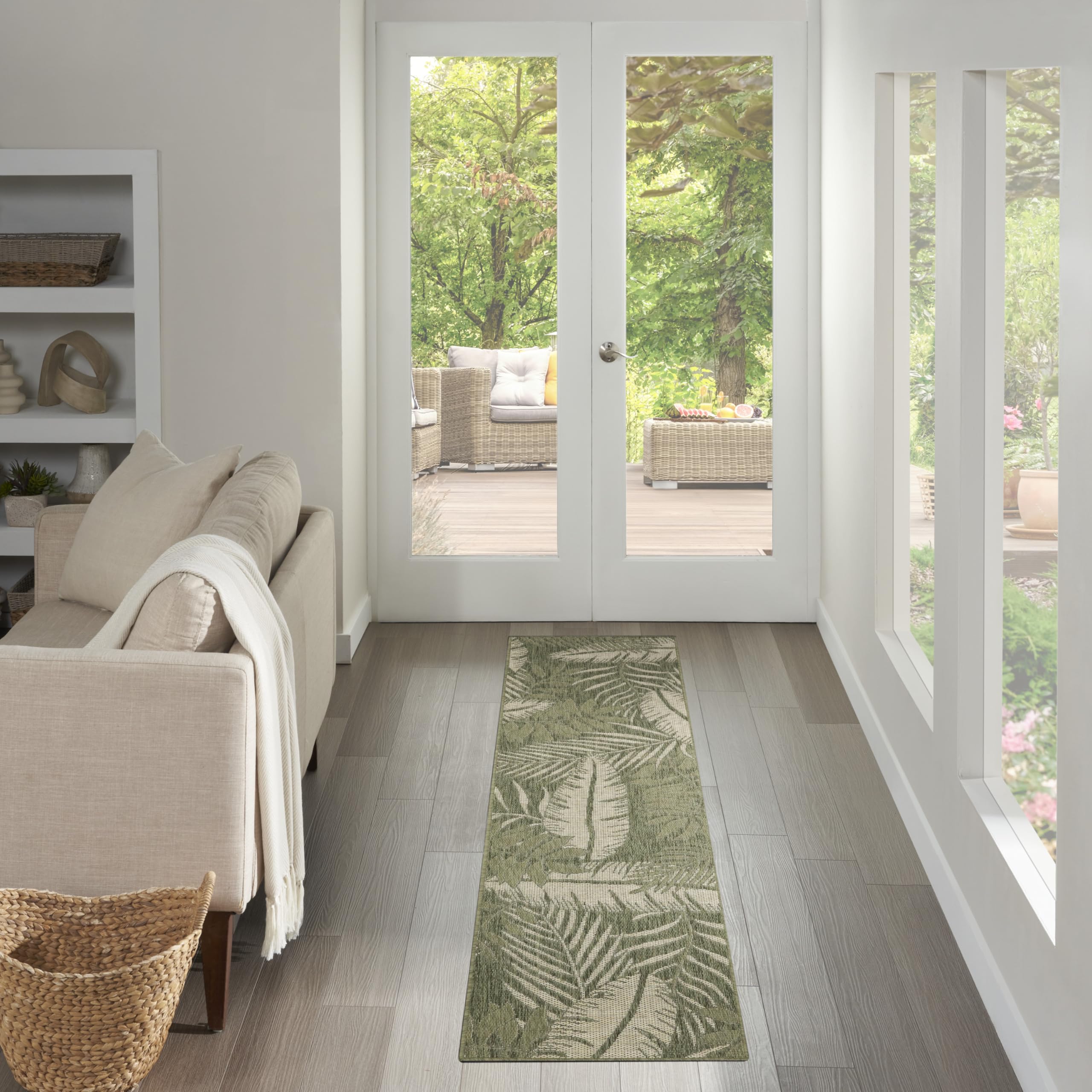 Nourison Garden Oasis Green Ivory 2' X 8' Area Rug - Easy Cleaning, Non Shedding, Bed Room, Living Room, Dining Room, Kitchen (8