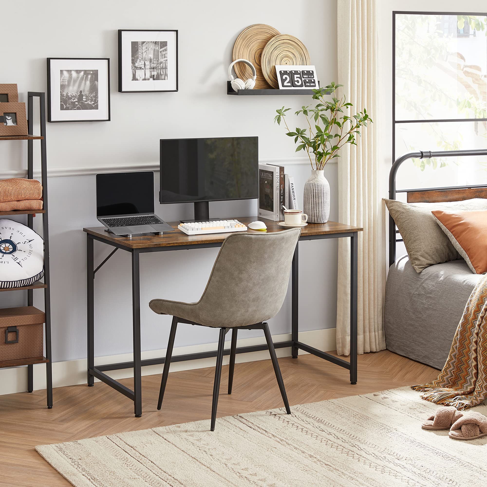Vasagle Computer Desk, Gaming Desk, Home Office Desk, For Small Spaces, 23.6 X 47.2 X 29.5 Inches, Industrial Style, Metal Frame, Rustic Brown And Black Ulwd039B01
