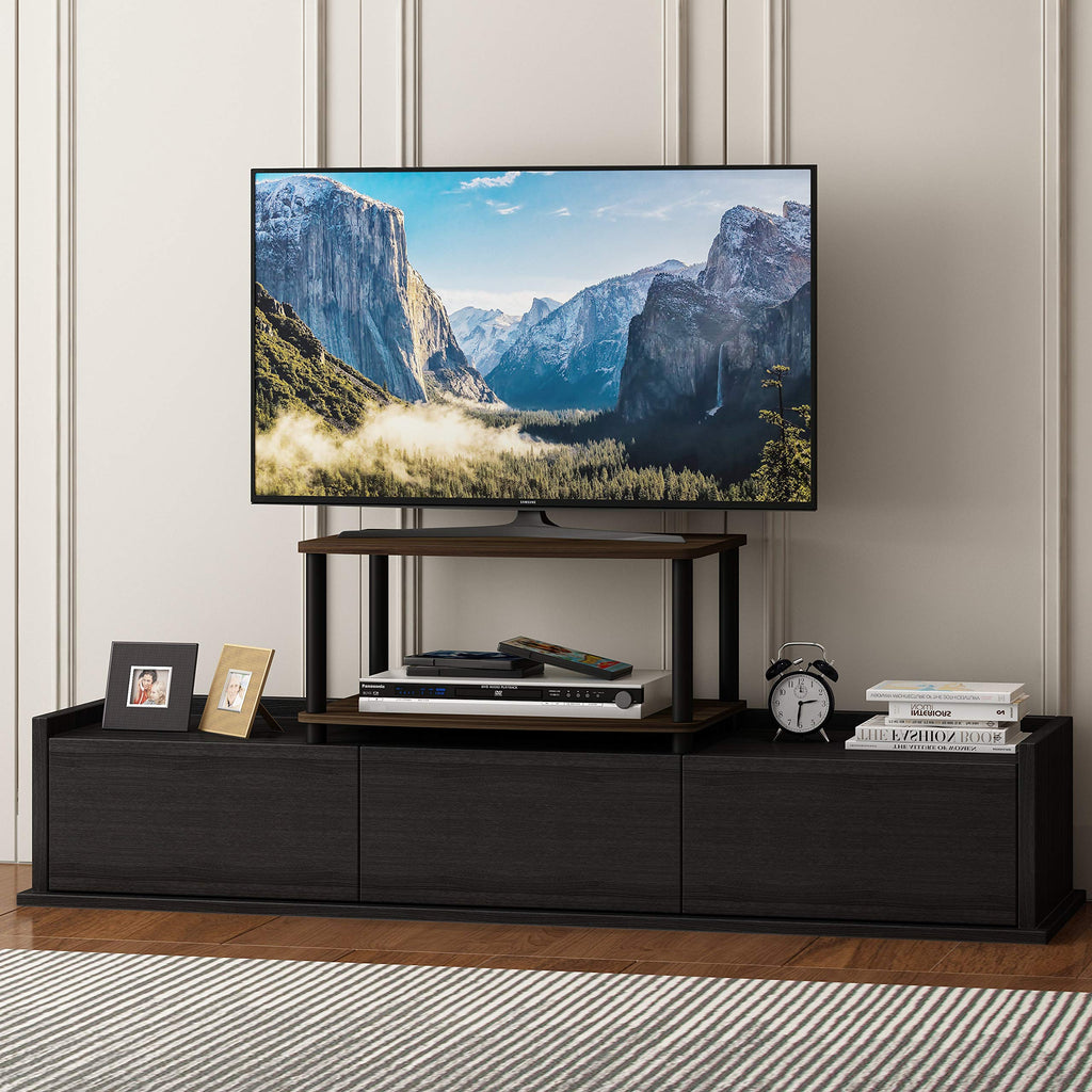 Furinno Turn-N-Tube No Tools 2-Tier Elevated TV Stand, Plastic Round Tubes, Columbier Walnut/Black