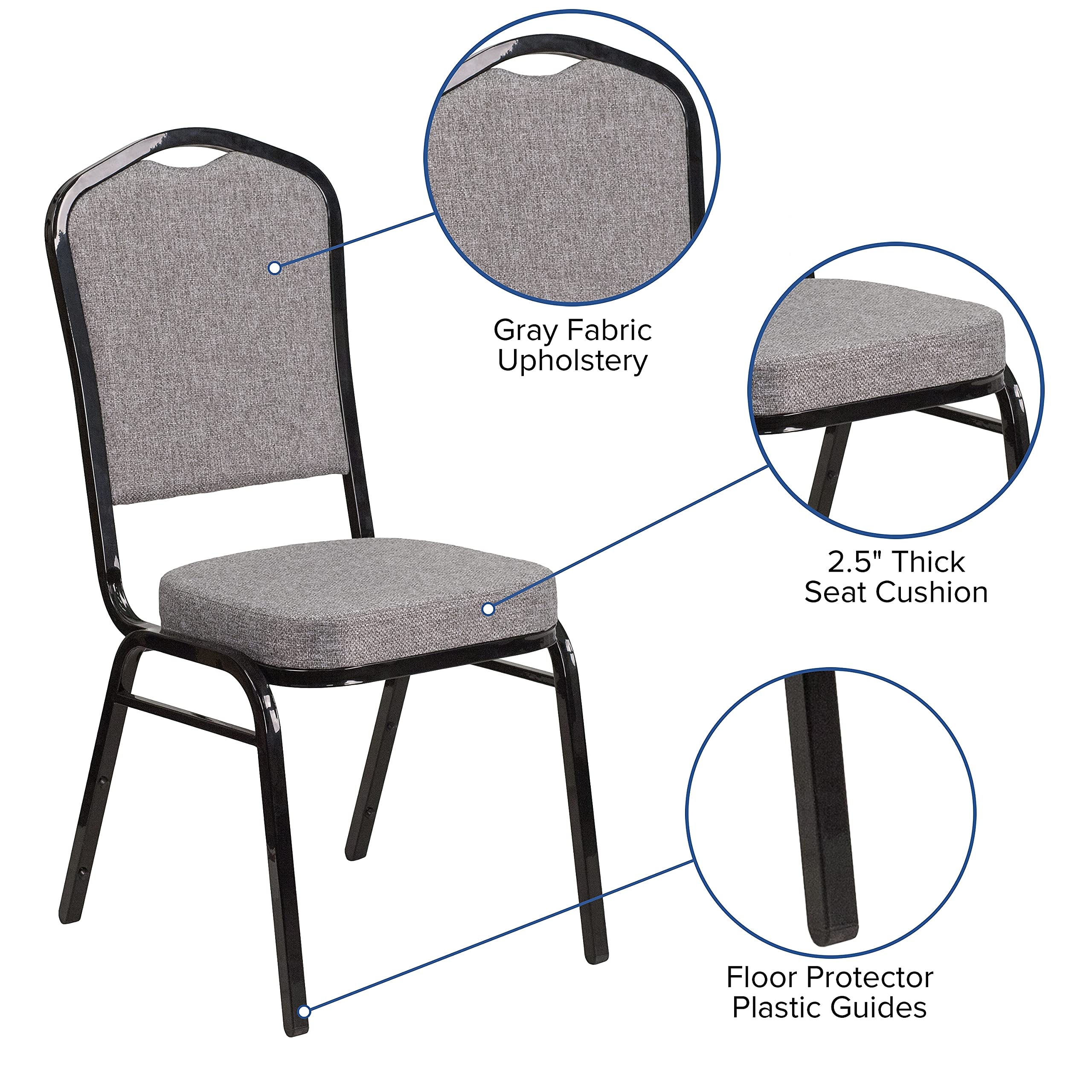 Flash Furniture HERCULES Series Crown Back Stacking Banquet Chair in Gray Fabric - Black Frame