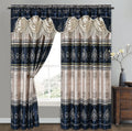 GOHD Harmony Horizon. Jacquard Farmhouse Window Curtain Panel Drape with Attached Fancy Valance. 2pcs Set. Each pc 54 Wide x 90 