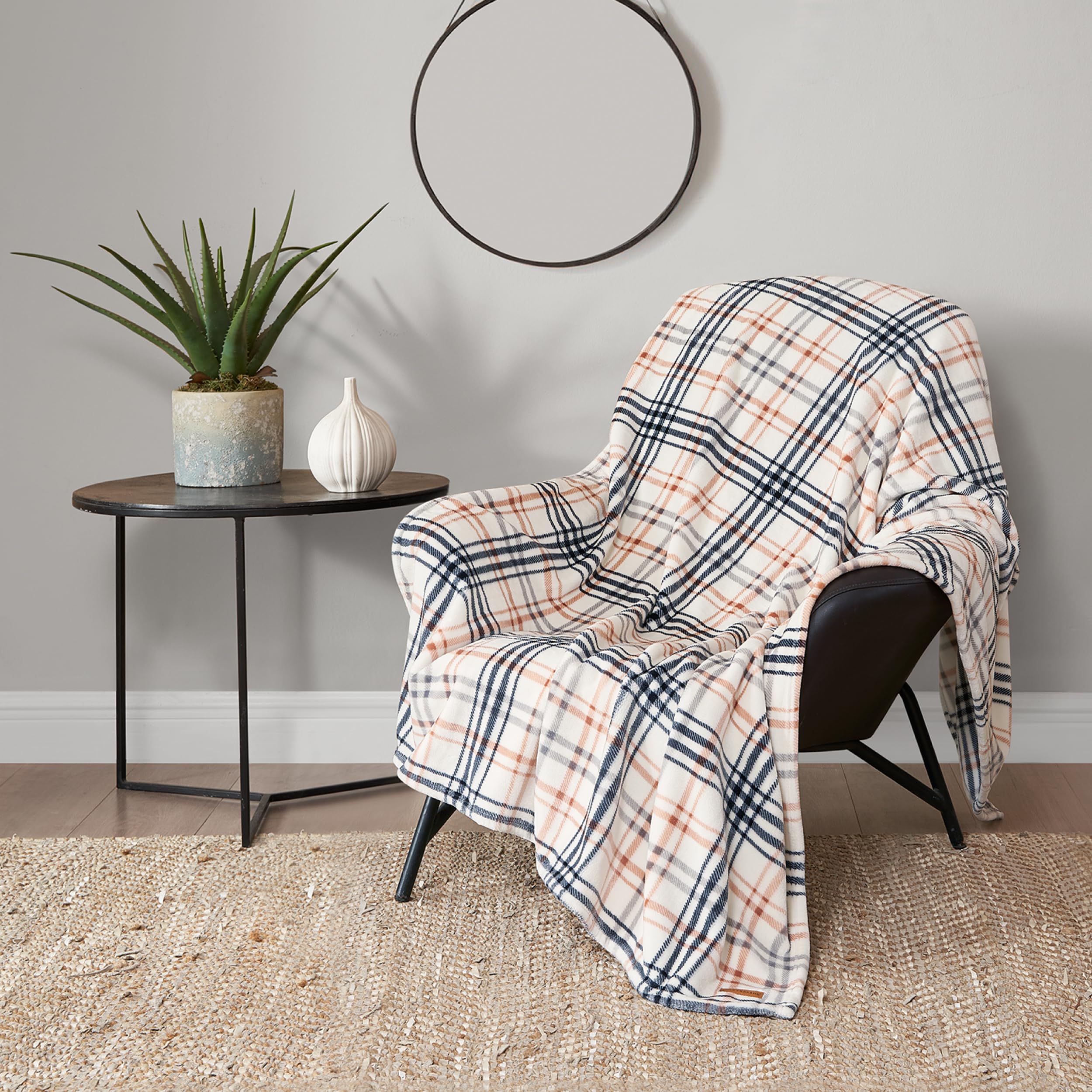 Lucky Brand Camper Plaid Beige 50'X70' Cozy Plush Blanket - Premium Microfiber Throw For Luxurious Comfort And Style