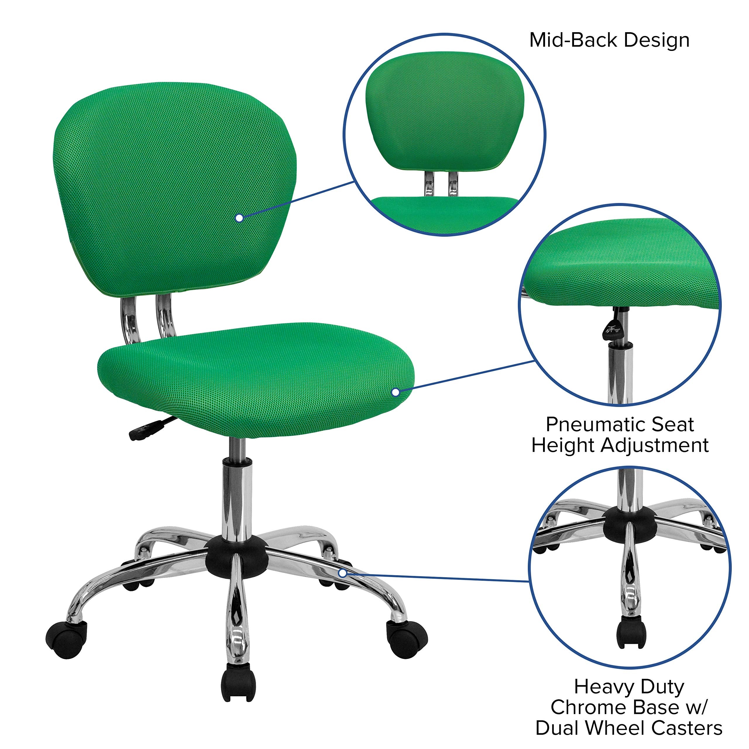 Flash Furniture Beverly Mid-Back Bright Green Mesh Padded Swivel Task Office Chair with Chrome Base