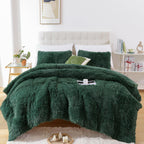 Smoofy Faux Fur Emerald Green Comforter Set Queen Size 3Pcs Fluffy Fuzzy Plush Comforter Set Cute Soft Shaggy Velvet Double-Side