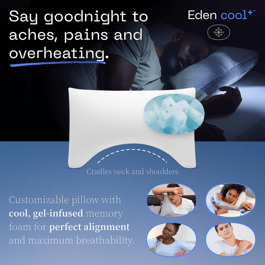 Coop Home Goods Eden Cool+ Crescent Adjustable Pillow, King Size Plus Shaped Memory Foam Pillows With Cooling Gel, Neck Support,