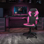 Flash Furniture X10 High-Back Leathersoft Racing Style Gaming Chair With Flip-Up Arms, Ergonomic Padded Swivel Computer Chair, Pink/Black