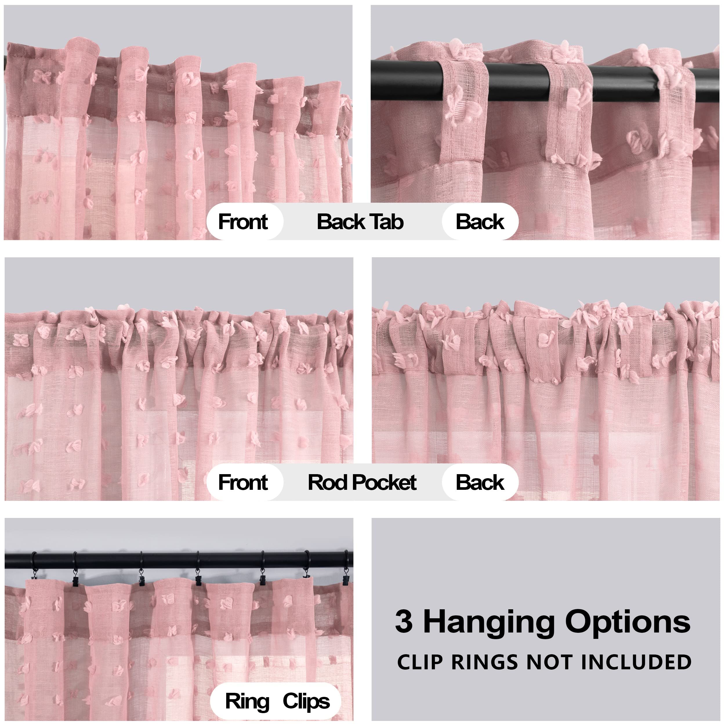 Koufall Dusty Pink Nursery Curtains For Baby Girls Bedroom Decor Boho Pom Pom Sheer Curtain For Kids Room 63 Inch Length 2 Panels