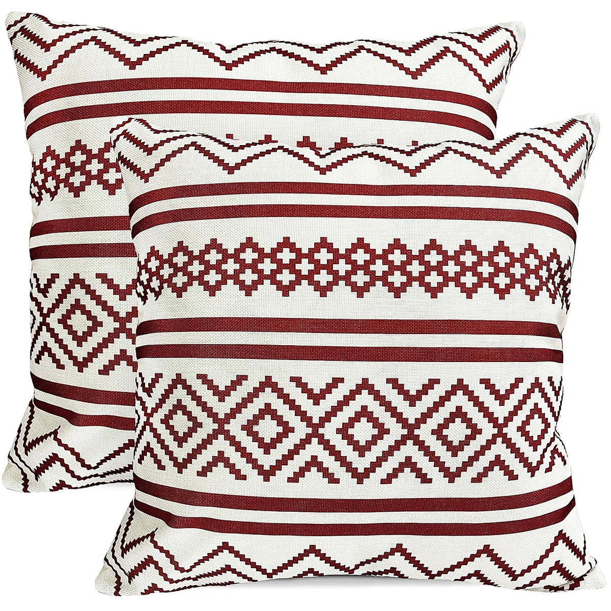 RYSMIYOU Decorative Throw Pillow Covers Set of 2 Wine Red Boho Pillow Covers 22x22 Inch Throw Pillow Cover Linen Pillowcase Mode