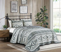 Chezmoi Collection Remy 3-Piece Southwestern Geometric Motif Quilt Set - Multicolor Gray White Light Brown Printed Microfiber Li