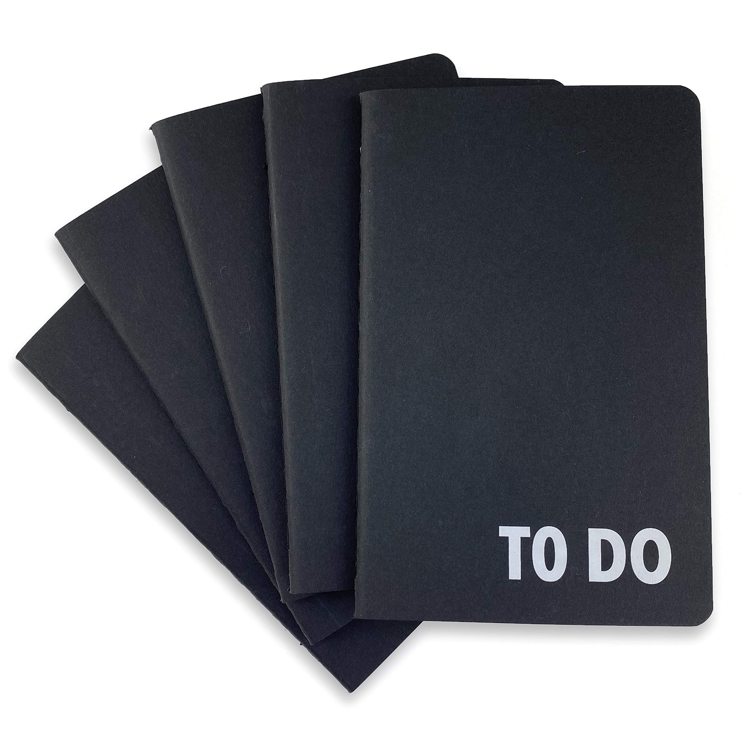 Ricco Bello 3.5 X 5.5 Inch Pocket To Do Checklist Notebook, 64 Pages Per Notebook, 5-Pack (Black)