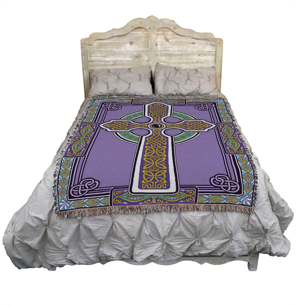 Pure Country Weavers Celtic Knots Cross Blanket - Purple & Teal - Gift Tapestry Throw Woven From Cotton - Made In The Usa (72X54