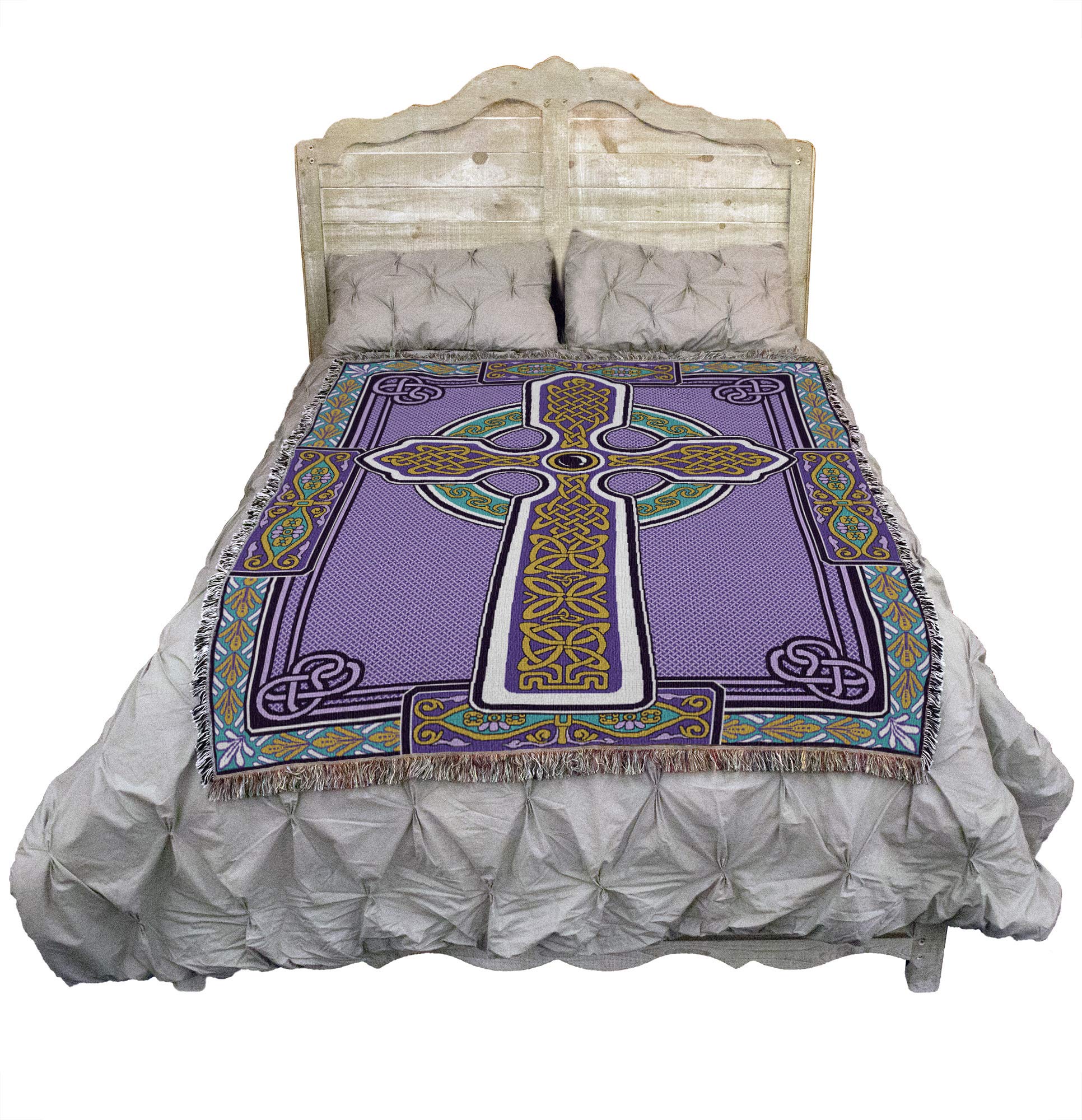Pure Country Weavers Celtic Knots Cross Blanket - Purple & Teal - Gift Tapestry Throw Woven From Cotton - Made In The Usa (72X54