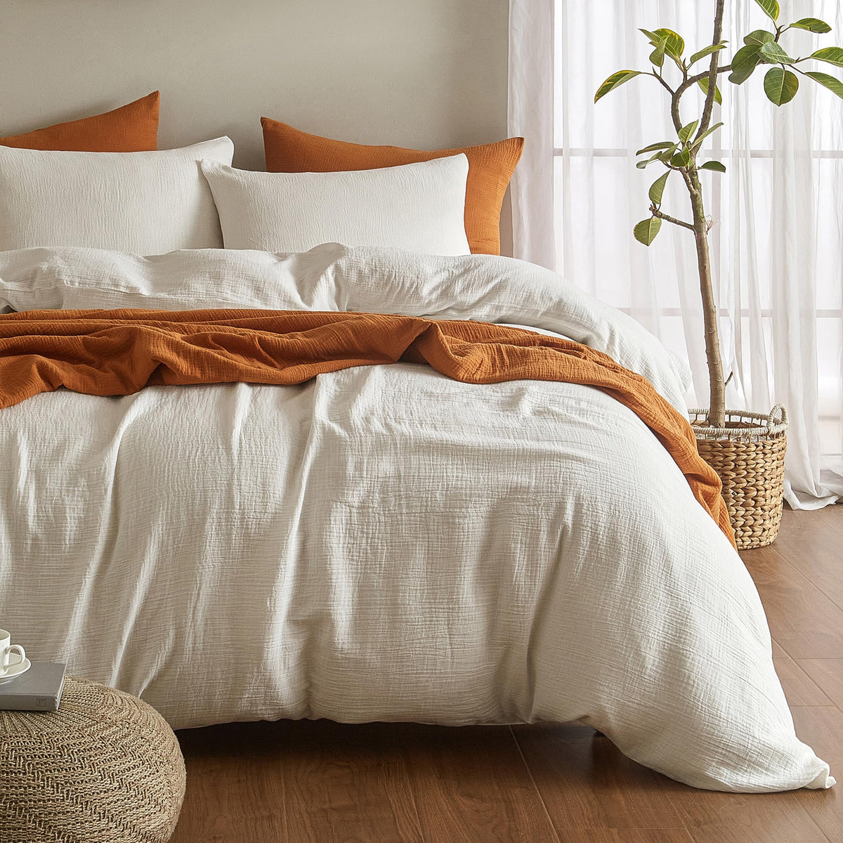 SE SOFTEXLY Muslin Duvet Cover California King Size, 100% Washed Cotton Duvet Cover Set, Ultra Soft Comforter Cover Linen Like, 