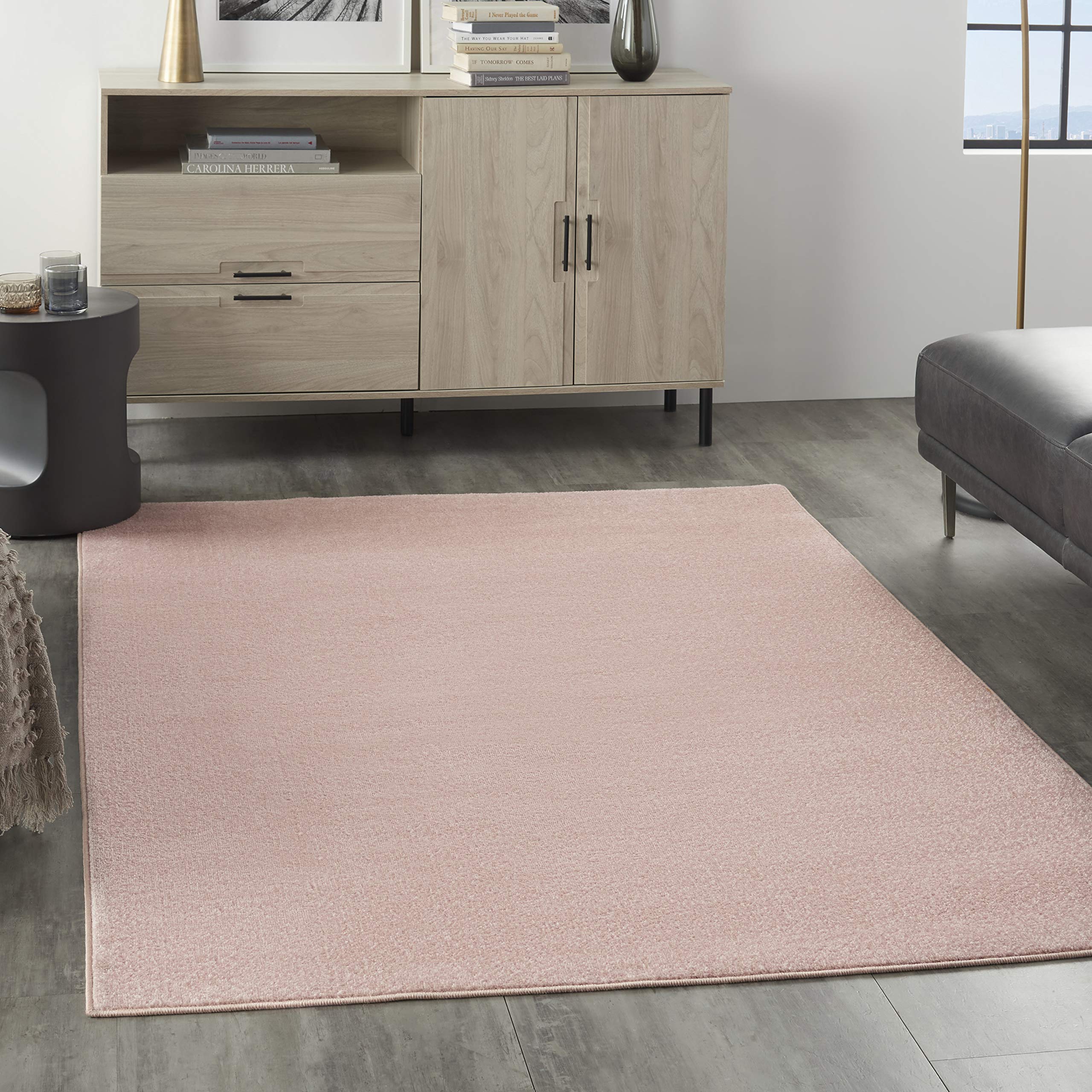Nourison Essentials Indoor/Outdoor Pink 5' X 7' Area Rug, Easy -Cleaning, Non Shedding, Bed Room, Living Room, Dining Room, Back