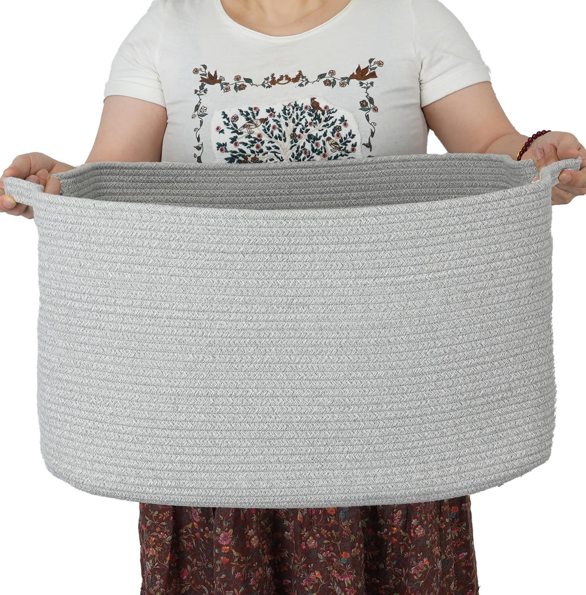 XUANGUO Large Rectangle Blankets Basket Living Room 22''x17''x12'' Woven Cotton Rope Storage Basket for Nursery Toy Basket for K