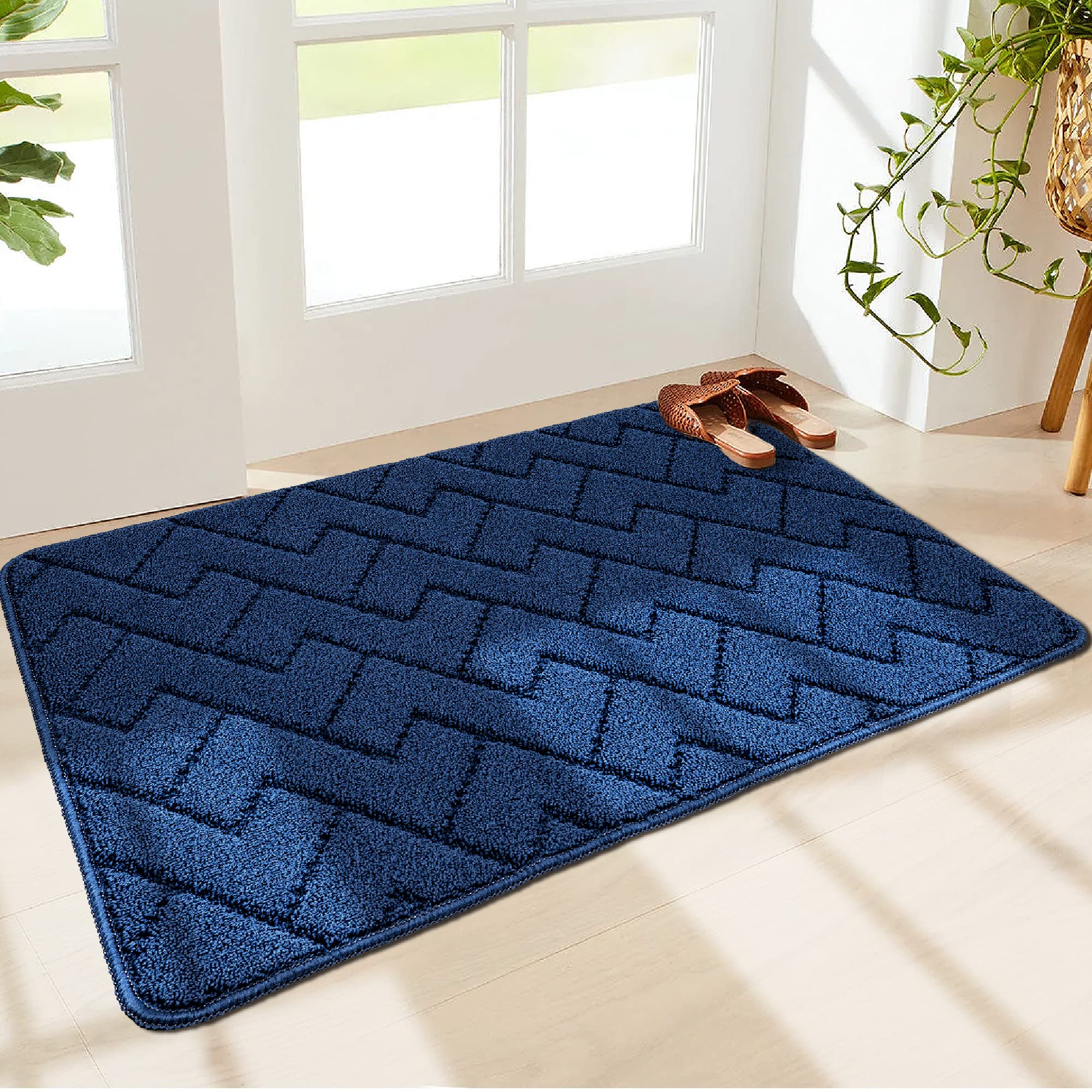 Walensee Indoor Doormat, Front Door Mat For Entrance (24'X35' Navy Blue) Machine Washable Entryway Rug, Non Slip Trapper Door