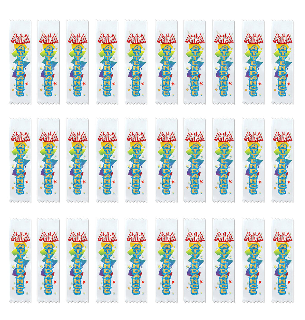 Beistle Perfect Attendance Value Ribbons, 11/2 by 61/4-Inch, 30-Pack