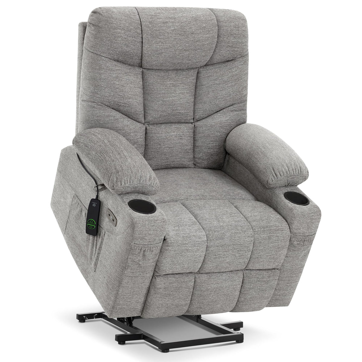 Mcombo Power Lift Recliner Chair With Extended Footrest For Elderly People, Fabric 7287 (Light Grey, Medium-Regular)