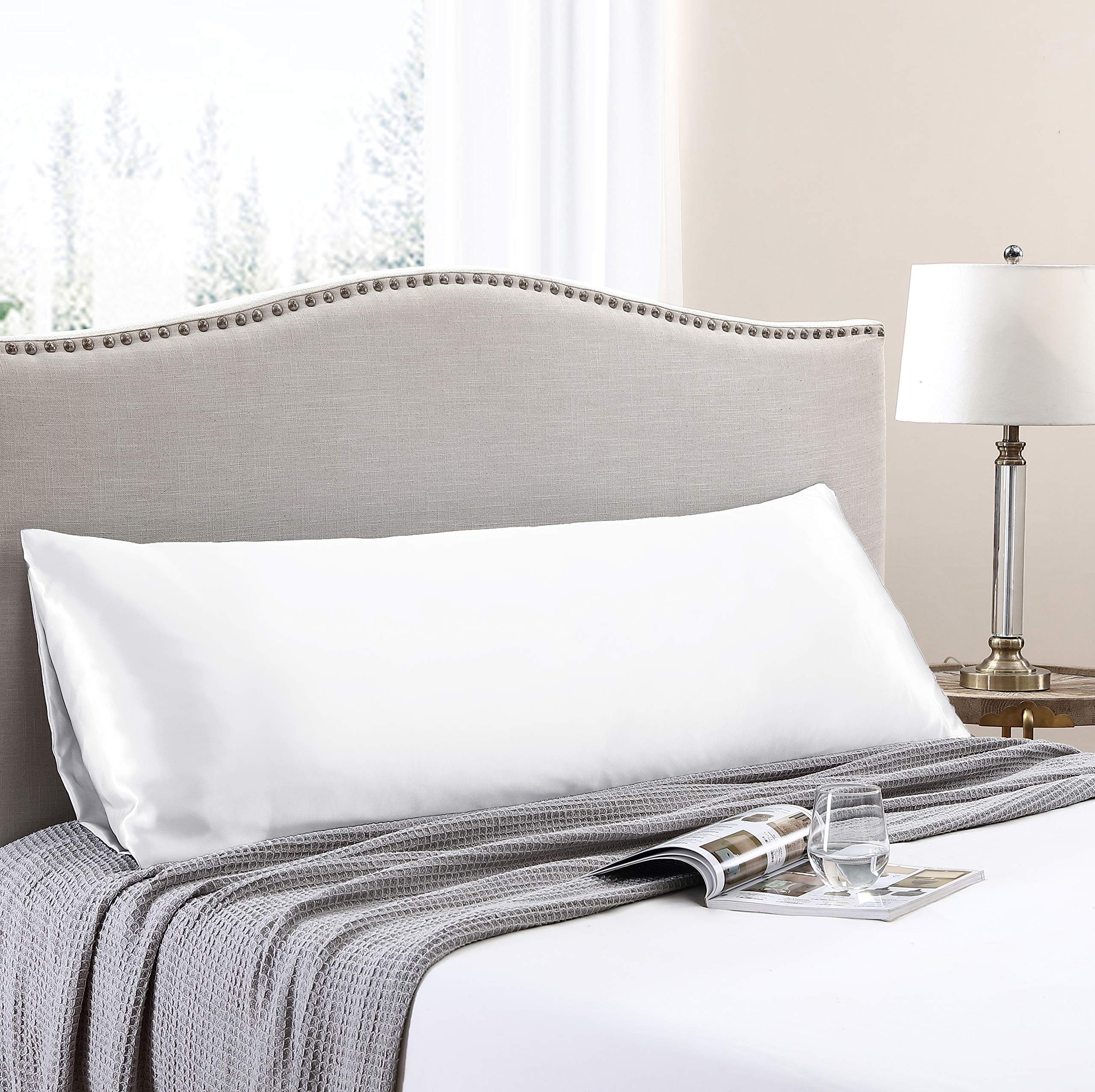 Love'S Cabin Body Pillow Cover, 20X54 Inches Bleaching White Soft Satin Body Pillow Case With Envelope Closure, Silky Slip Cooli