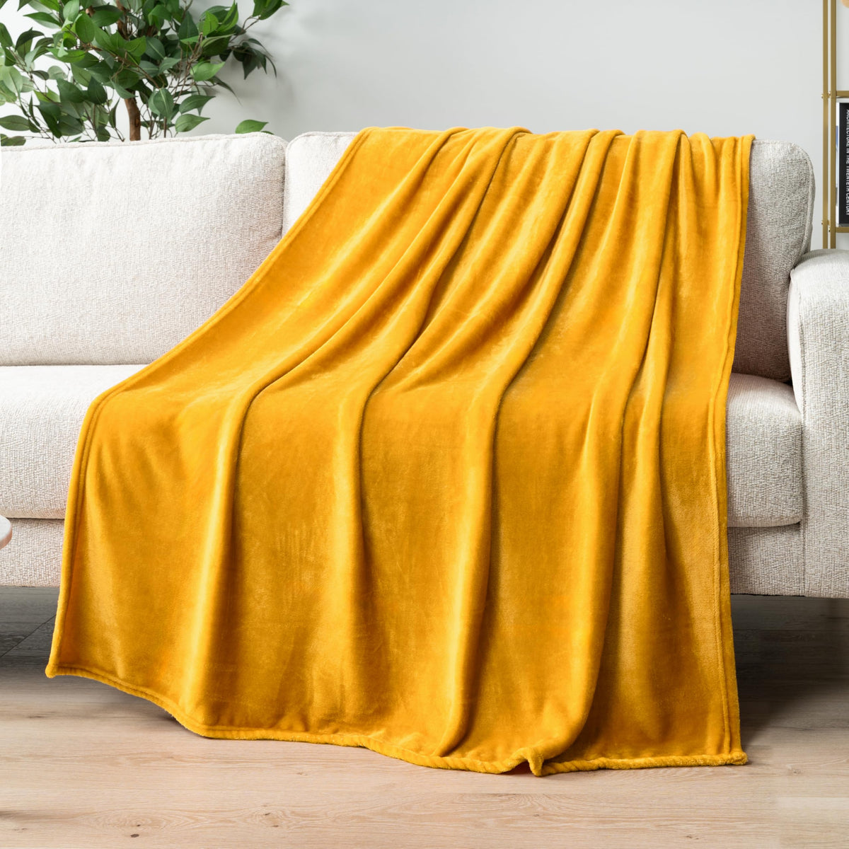 Pavilia Mustard Yellow Fleece Throw Blanket For Couch Twin Size, Gold Super Soft Fuzzy Flannel Throw For Sofa, Luxury Plush Micr