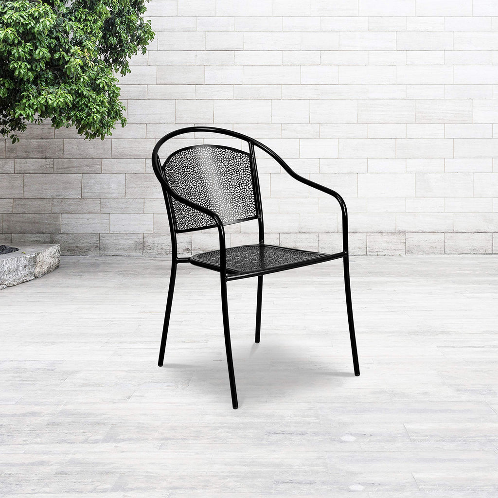 Flash Furniture Commercial Grade Black Indoor-Outdoor Steel Patio Arm Chair With Round Back