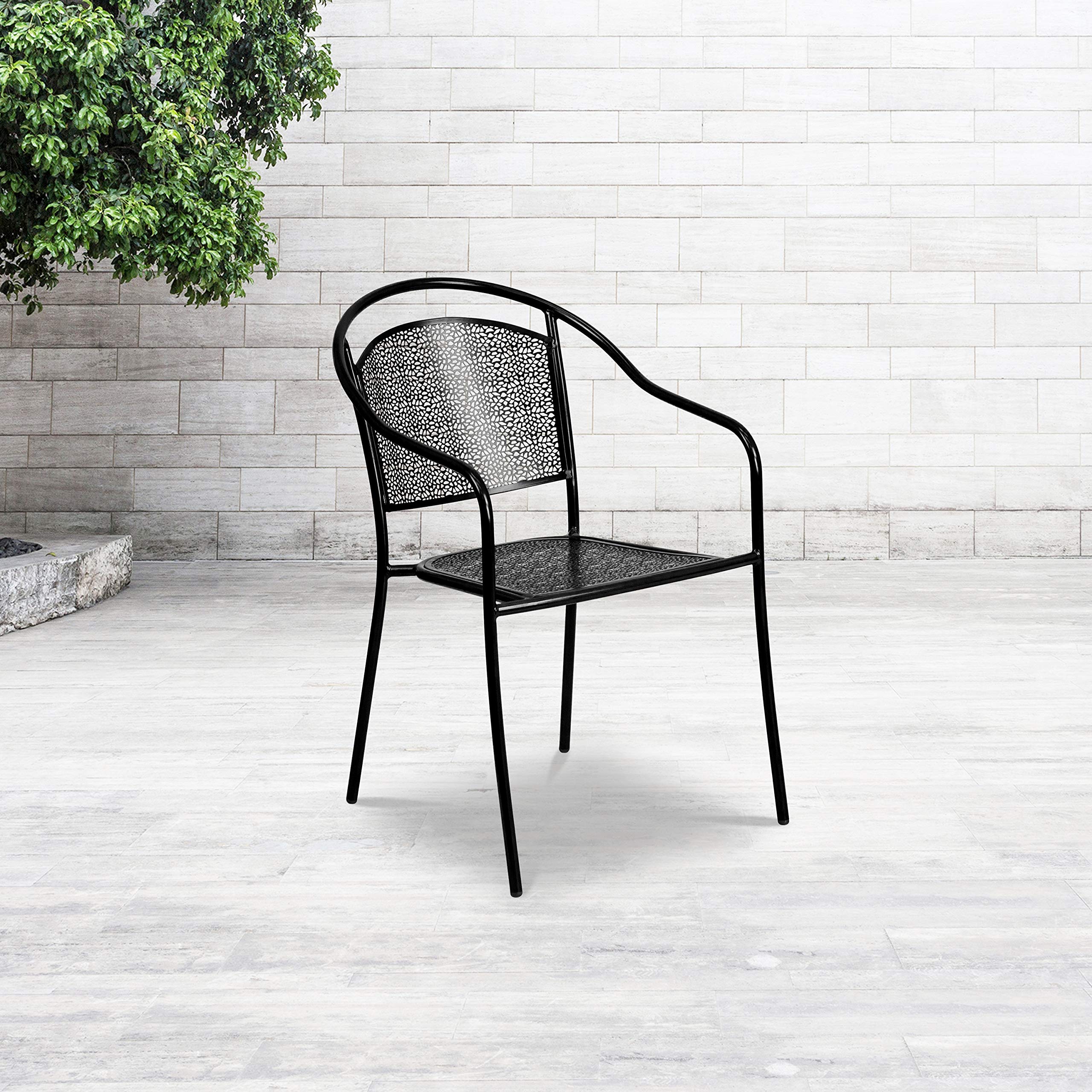 Flash Furniture Commercial Grade Black Indoor-Outdoor Steel Patio Arm Chair With Round Back