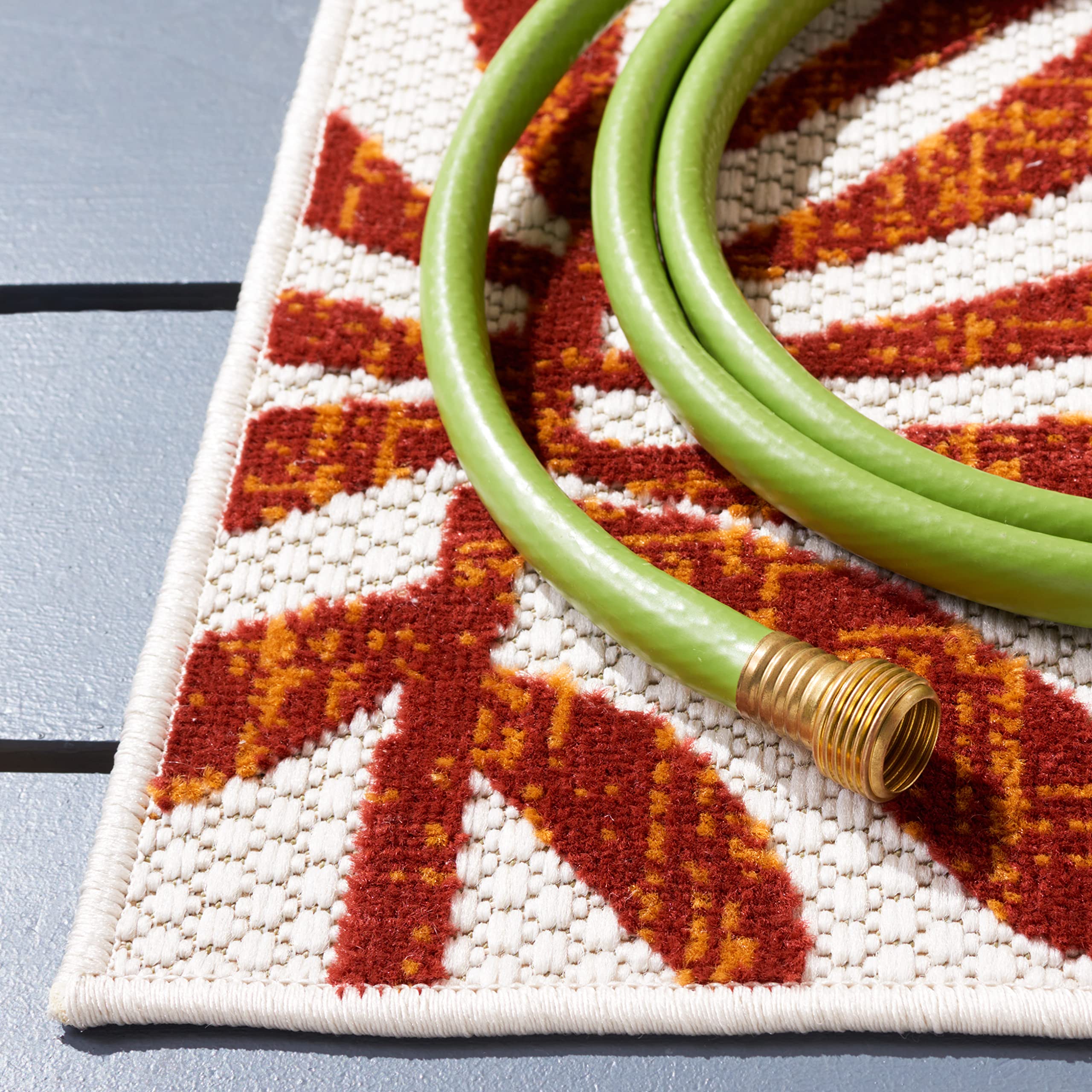 Safavieh Cabana Collection Runner Rug - 2' X 12', Creme & Red, Botanical Design, Non-Shedding & Easy Care, Indoor/Outdoor & Washable-Ideal For Patio, Backyard, Mudroom (Cbn814A)