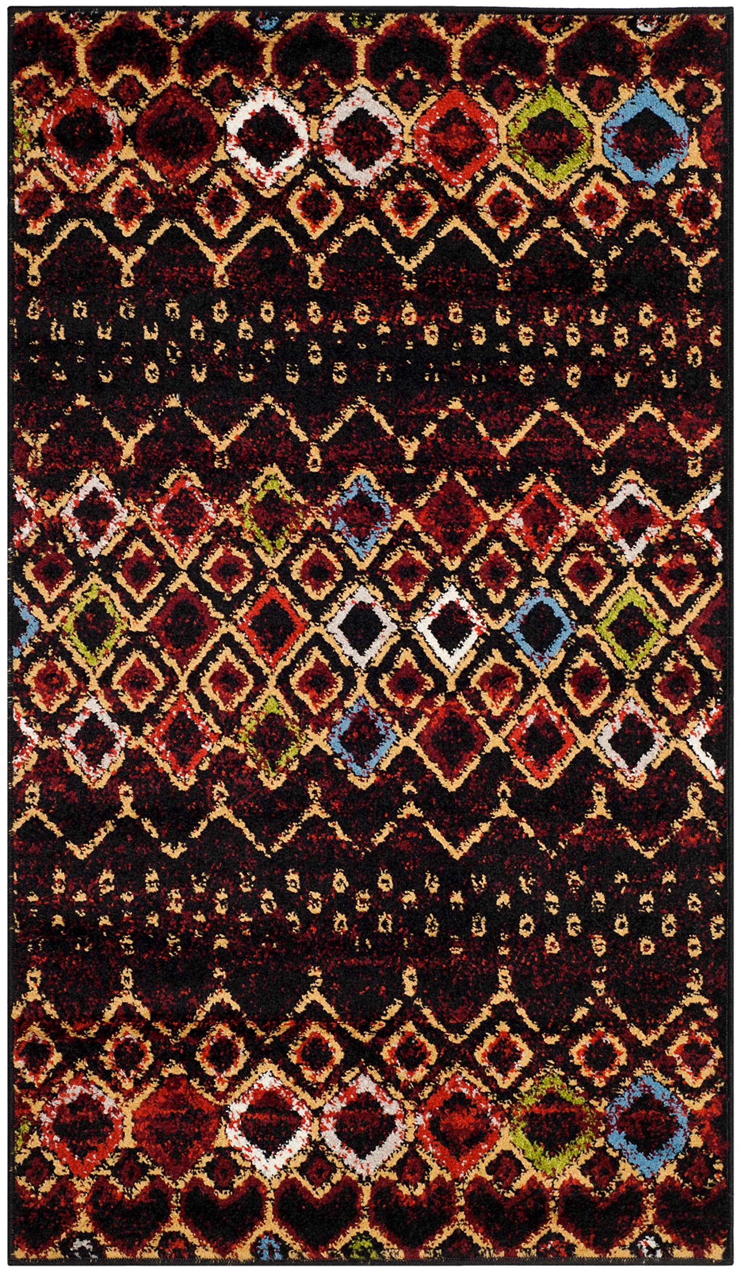 Safavieh Amsterdam Collection Accent Rug - 3' X 5', Black & Multi, Moroccan Boho Design, Non-Shedding & Easy Care, Ideal For Hig