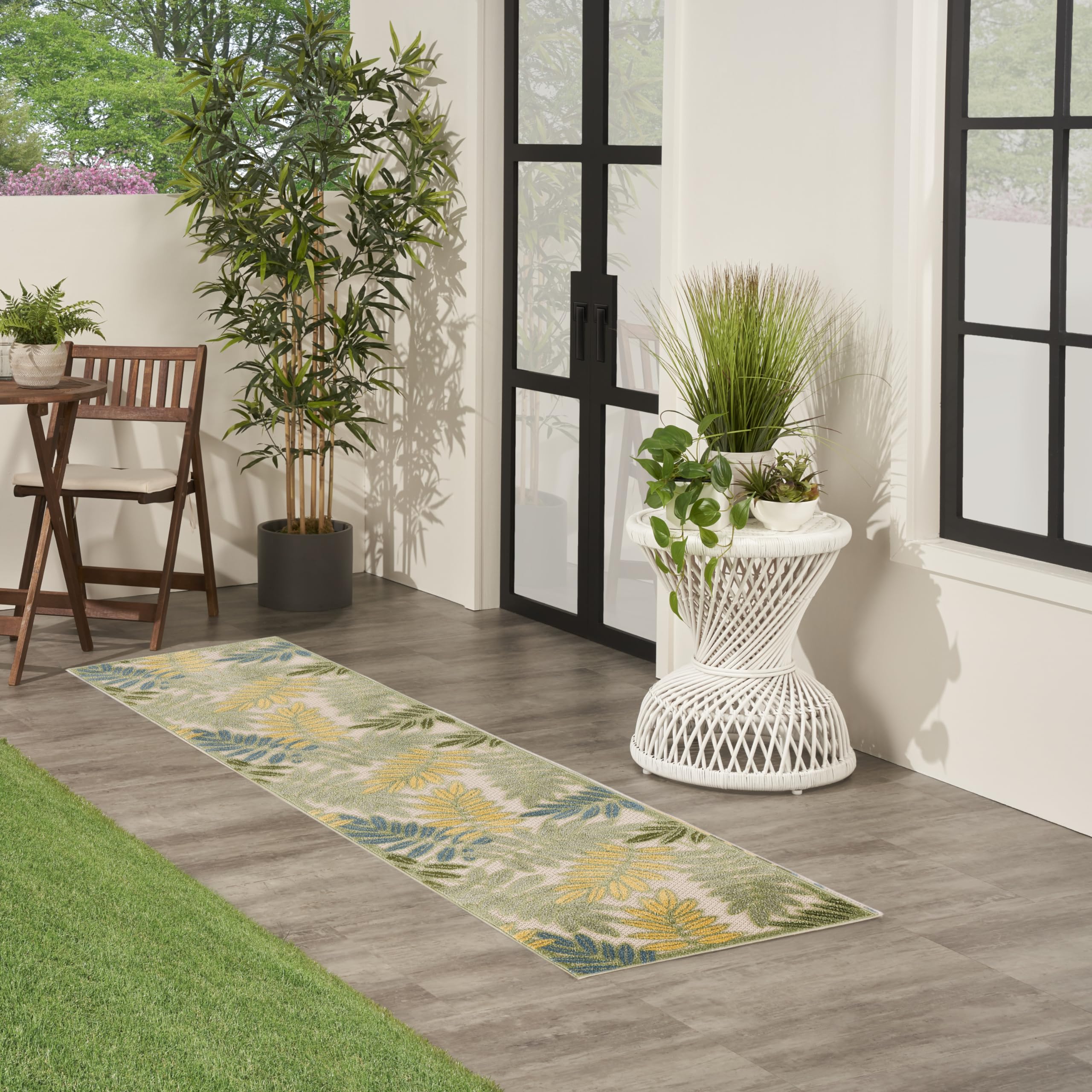 Nourison Aloha Indoor/Outdoor Green Multicolor 2'3' X 8' Area Rug, Easy Cleaning, Non Shedding, Bed Room, Living Room, Dining Room, Backyard, Patio, Deck (2X8)