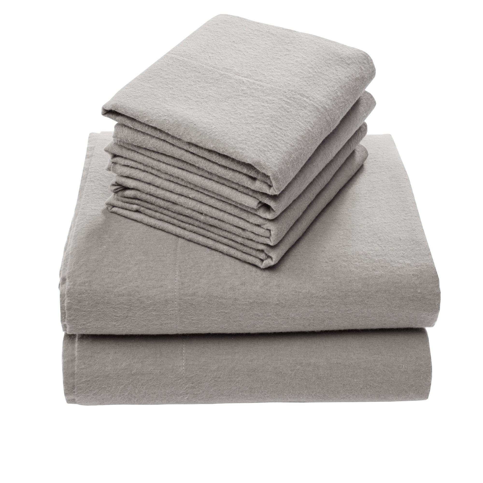 Comfort Spaces Cotton Flannel Breathable Warm Deep Pocket Sheets With Pillow Case Bedding, Cal King, Grey Solid 4 Piece