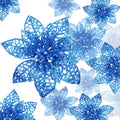 WILLBOND 36 Pieces Christmas Poinsettia Flowers Artificial Ornaments Glitter Christmas Decorations Tree Wedding New Year(Blue)