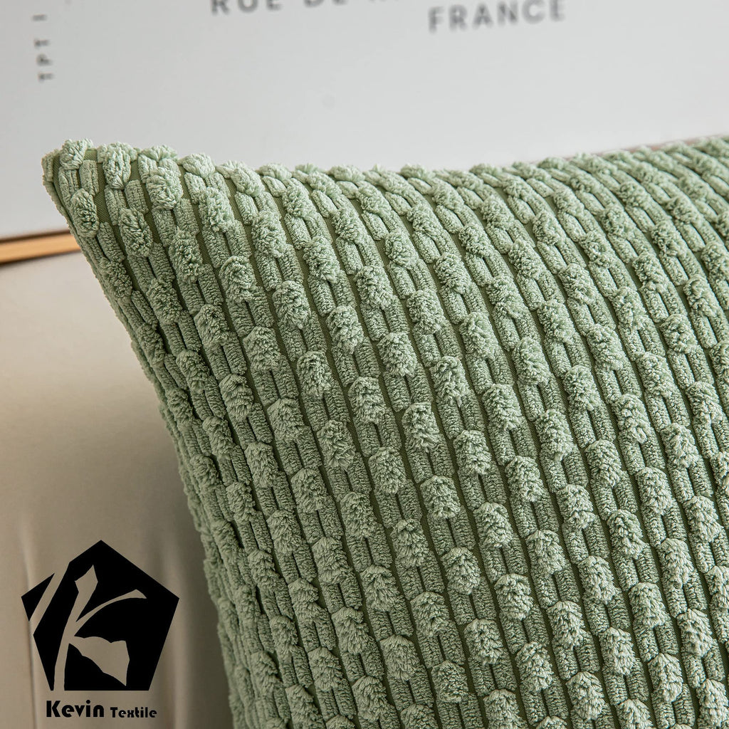 Kevin Textile 24X24 Pillow Covers, 2 Packs Decorative Throw Pillow Covers With Stripe Pattern, Super Soft Corduroy Square Solid Cushion Cover For Couch Sofa Bedroom Living Room 60X60 Cm, Sage Green
