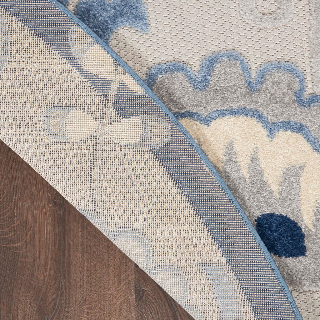 Nourison Aloha Indoor/Outdoor Blue/Grey 4' X Round Area -Rug, Easy -Cleaning, Non Shedding, Bed Room, Living Room, Dining Room, Deck, Backyard, Patio (4 Round)