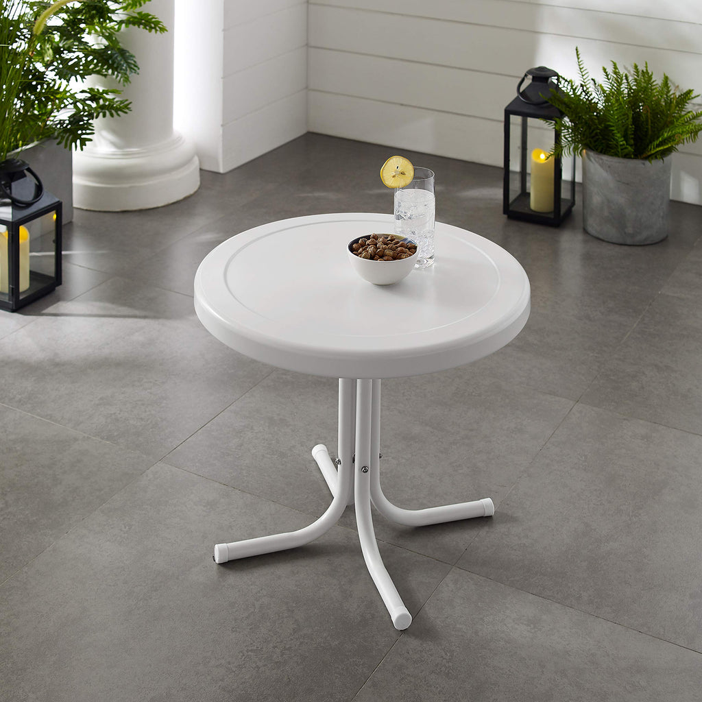 Crosley Furniture Gracie Weather Resistant Retro Metal Outdoor Side Table for Patio, Deck, Porch, Alabaster White