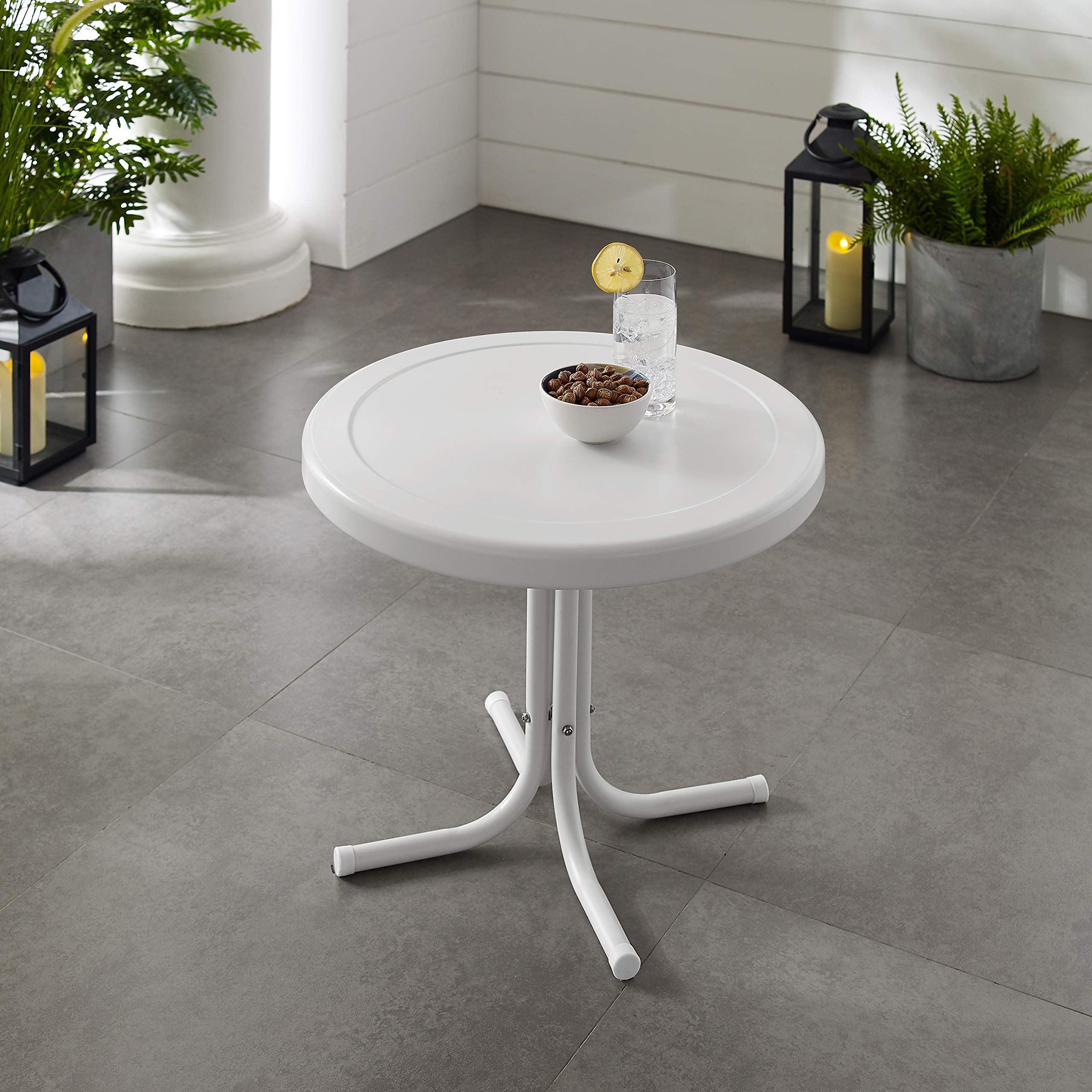 Crosley Furniture Gracie Weather Resistant Retro Metal Outdoor Side Table for Patio, Deck, Porch, Alabaster White